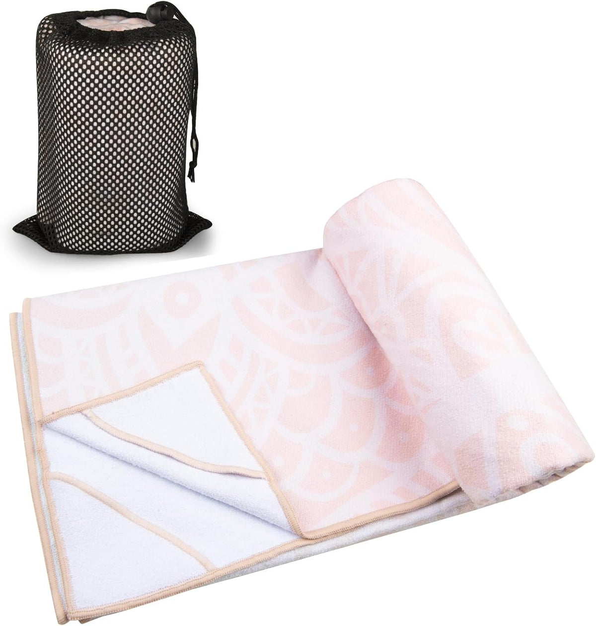 Hot Yoga Towel with Grip Dots, Non Slip, 74"x26", Pink Mandala
