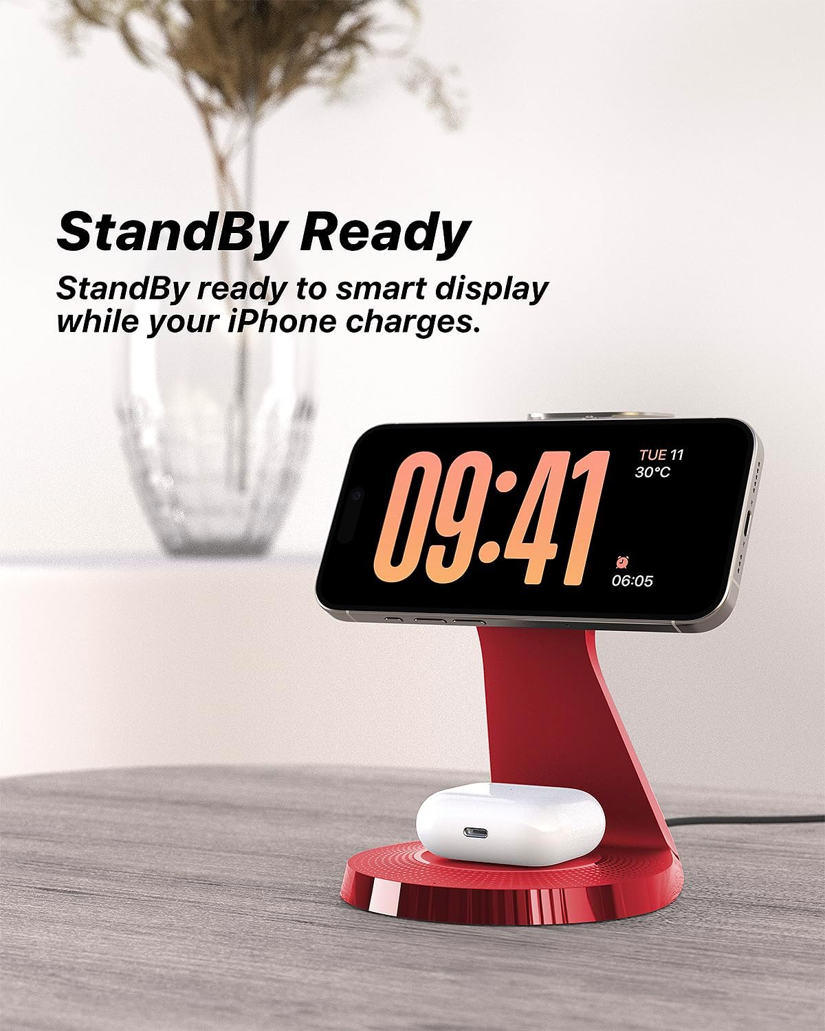 LONGCONN 3 in 1 Wireless Charging Station for Apple Devices with MagSafe | Charging for iPhone 17/Air/16/15/14/13, AirPods, Apple Watch, Weighted Stable Charging Stand, USB-C Adapter Included