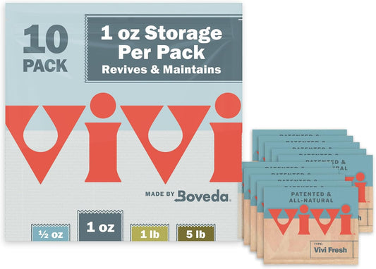 Vivi Fresh 1 Ounce Humidity Control Packs | 10-pack in Resealable Bag | For All Airtight Storage Containers, Store Longer and Preserve Freshness | Made in the USA by Boveda