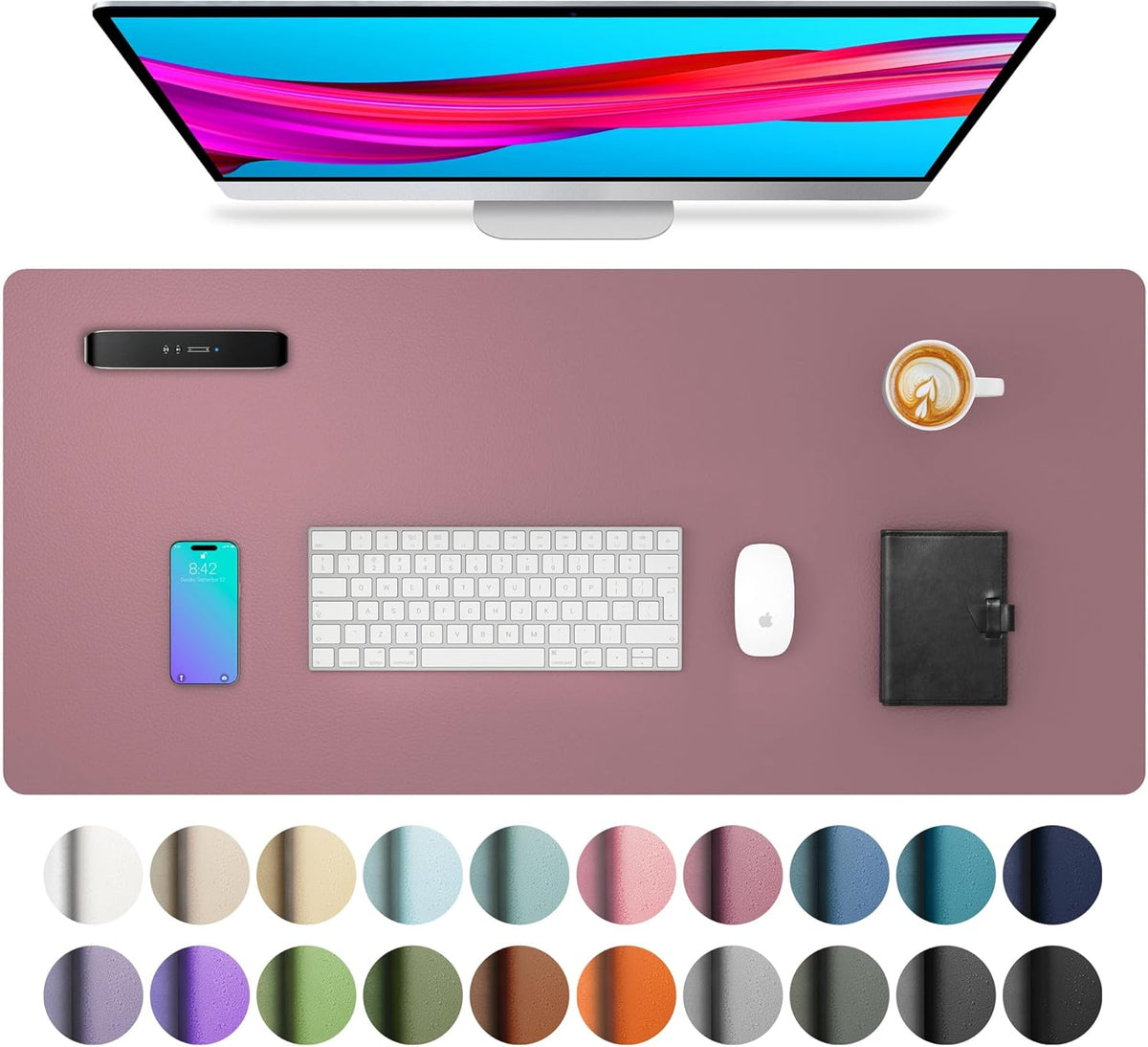 Aothia Leather Desk Pad Protector, Mouse Pad, Office Desk Mat, 31.5" x 15.7" Non-Slip PU Leather Desk Blotter, Laptop Desk Pad, Waterproof Desk Writing Pad for Office and Home (Dark Pink)