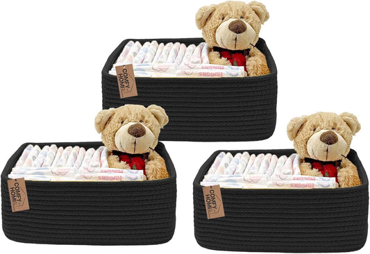 COMFY-HOMI 13" x 8.5" x 5.1" Storage Baskets for Organizing | Cotton Rope Woven Basket | Toy Storage Bin Box | Basket for Shelves, Closet Organizer Bin, Decorative Closet Shelf, 3 Pack