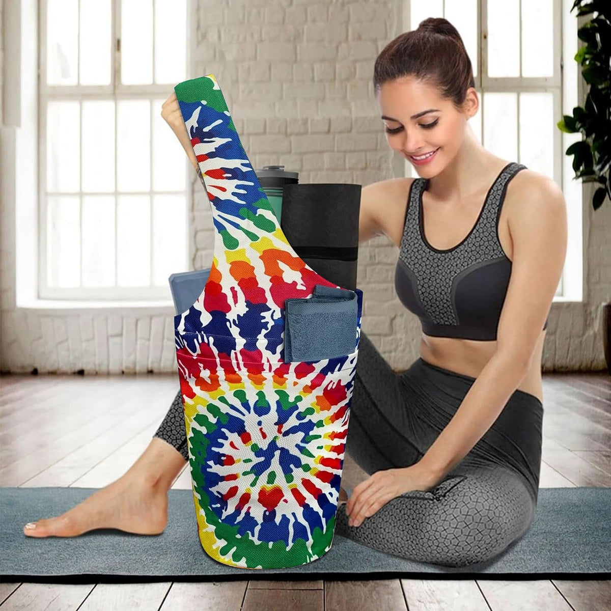 Yoga Mat Bag Carrier for Women with Side Large Pocket Durable Linen Workout Gym Travel Storage Pilates Mats