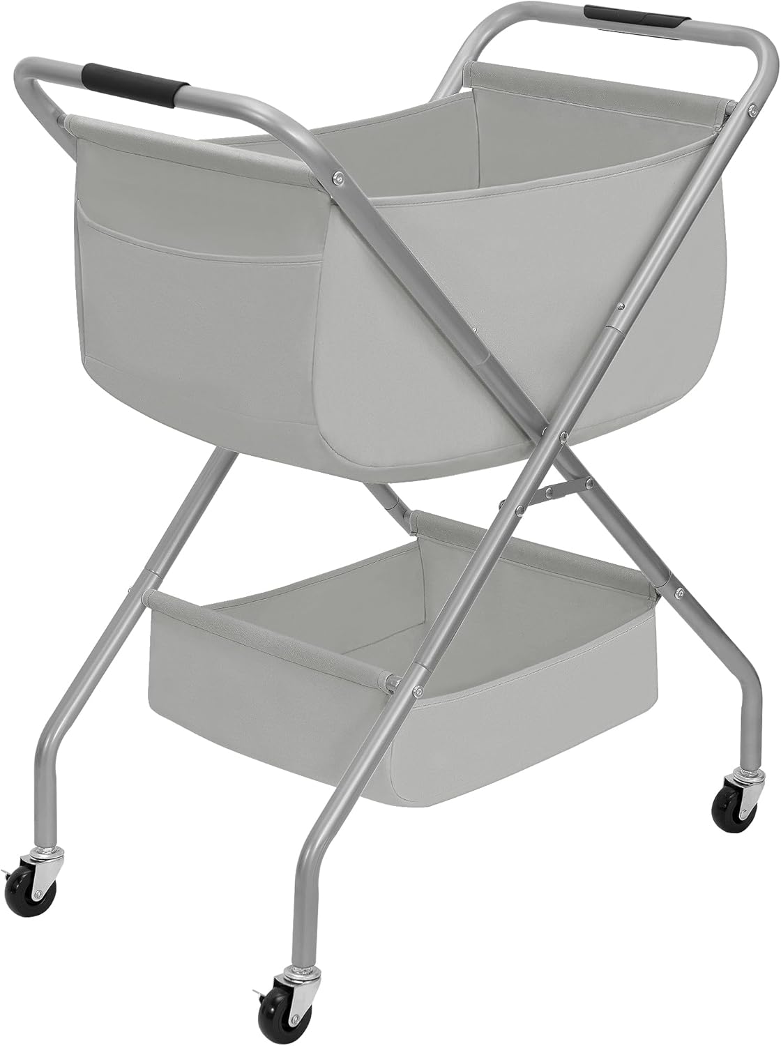 STORAGE MANIAC Collapsible Laundry Cart with Wheels 31.5"H Rolling Laundry Hamper Clothes Basket with Wheels, Canvas Liner Sturdy Steel Frame Folding for Small Narrow Space Easy Storage, Grey