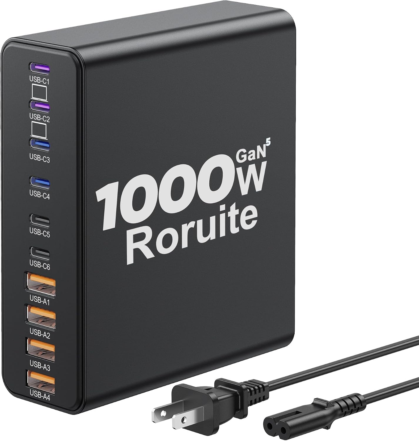 1000W USB C Charging Station, 120W PD GaN5 Super Fast USB C Charger Block | Roruite Type C for PC Laptop MacBook Pro/Air 10 Port Charger Compatible with iPhone 17 16 15 14 13 12 Pro Max, iPad, Galaxy