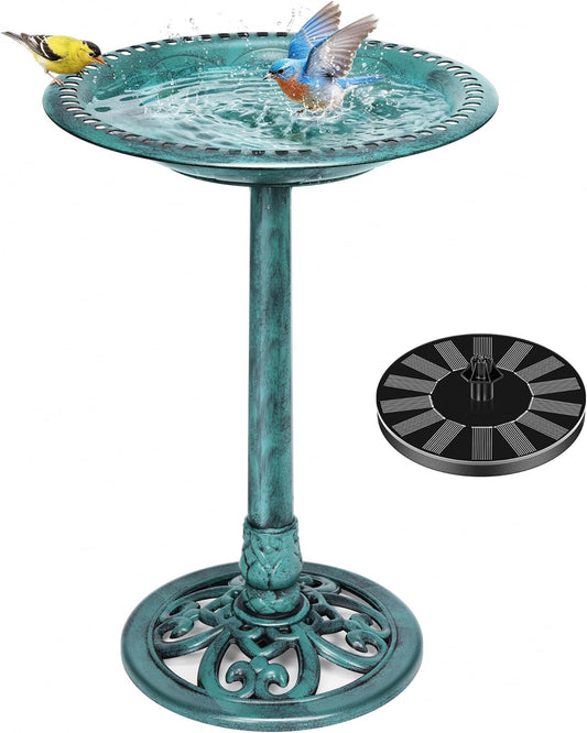 VIVOHOME Bird Bath with Solar Fountain for Outside, Pedestal, Green