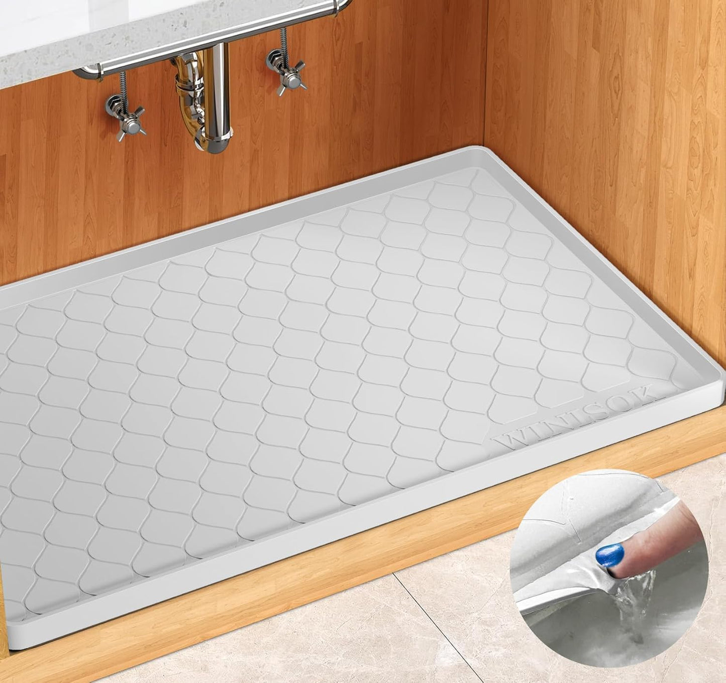 Winisok Silicone Under Sink Mat 34" x 22", Kitchen Essentials and Gadgets, Shelf Liner and Cabinet Protector, Home Organizers and Storage, Waterproof Bathroom Tray