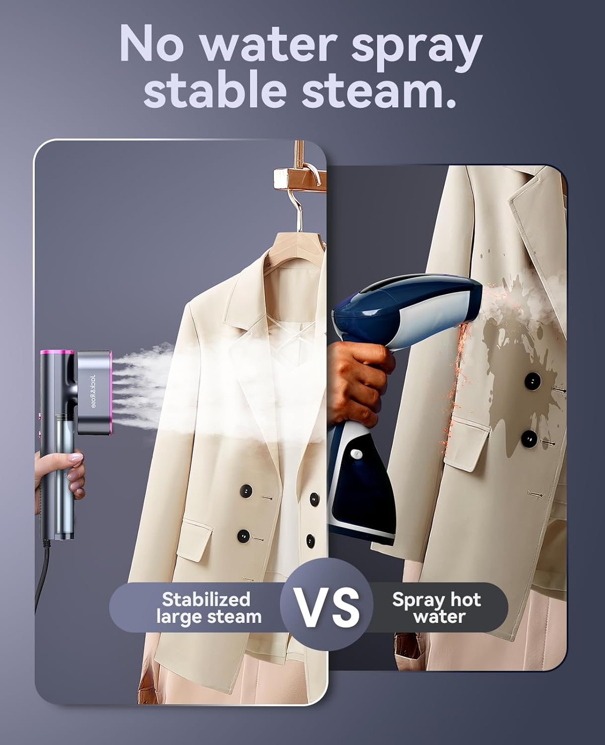 Jack ＆ Rose Travel Steamer for Clothes,100-220V Portable Iron,15s Heat Up,Steamer ＆ Iron 2 In 1, Travel Size,Large Ceramic Heat Panel,for Global and Europe