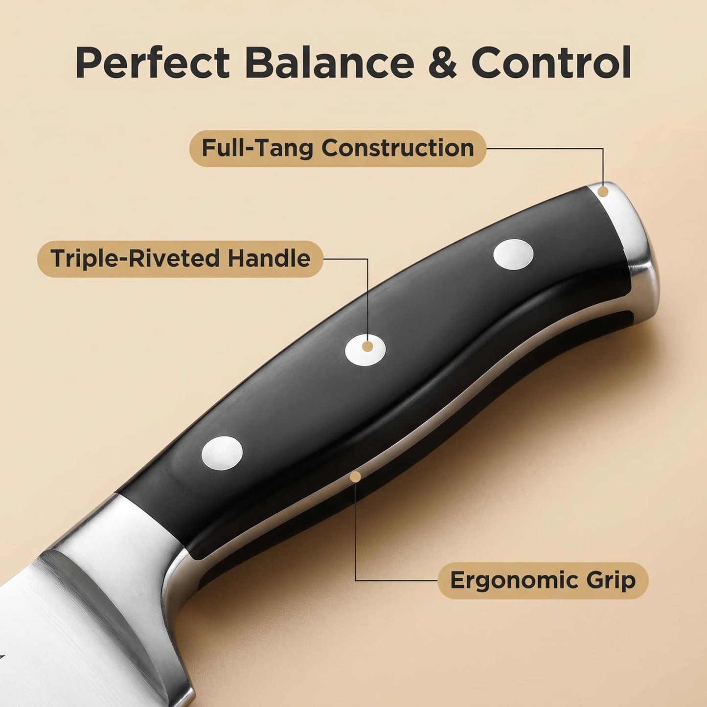 McCook® Knife Sets, German Stainless Steel Kitchen Knives Set with Built-in Sharpener and Wooden Block
