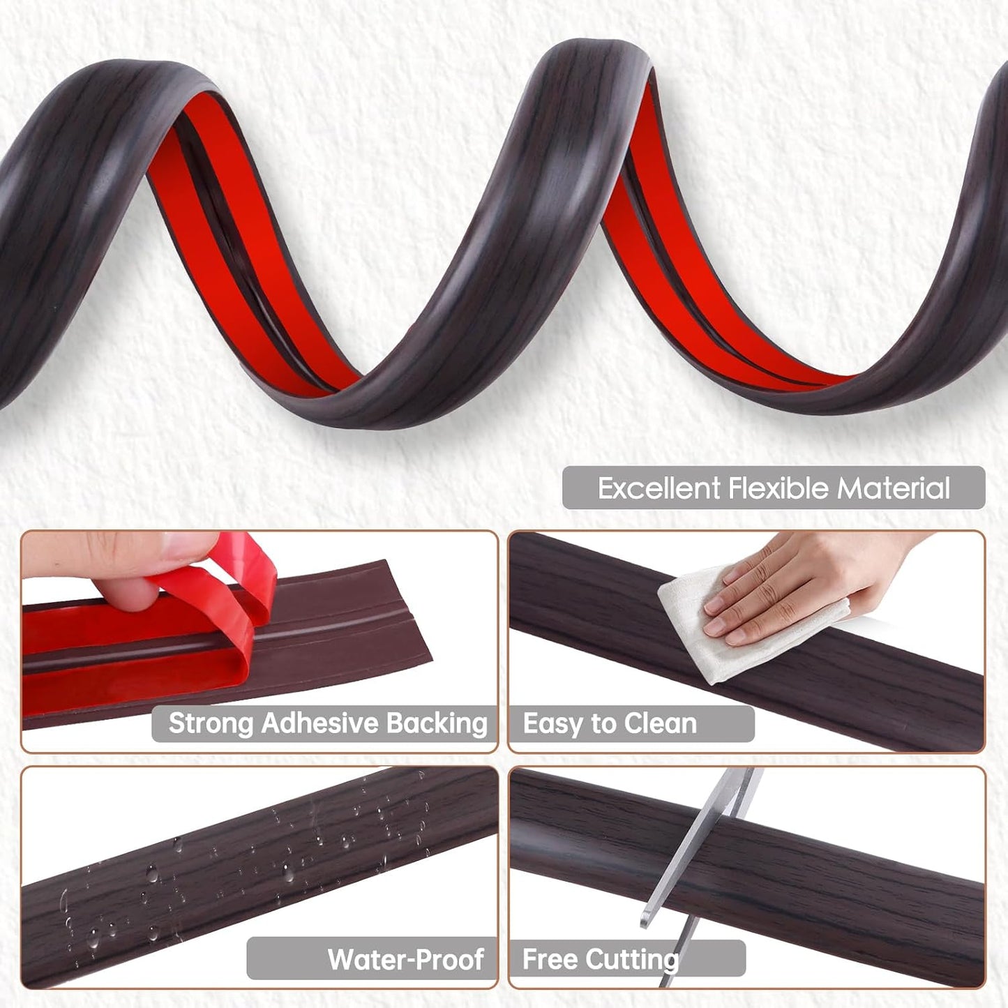 Floor Cord Cover for Wires on Floor Self Adhesive Cord Hider | Floor Cable Cover Floor Wire Covers for Cords Prevent Cable Trips, Cord Cavity W 0.47" x H 0.27", Black Walnut, 10Ft