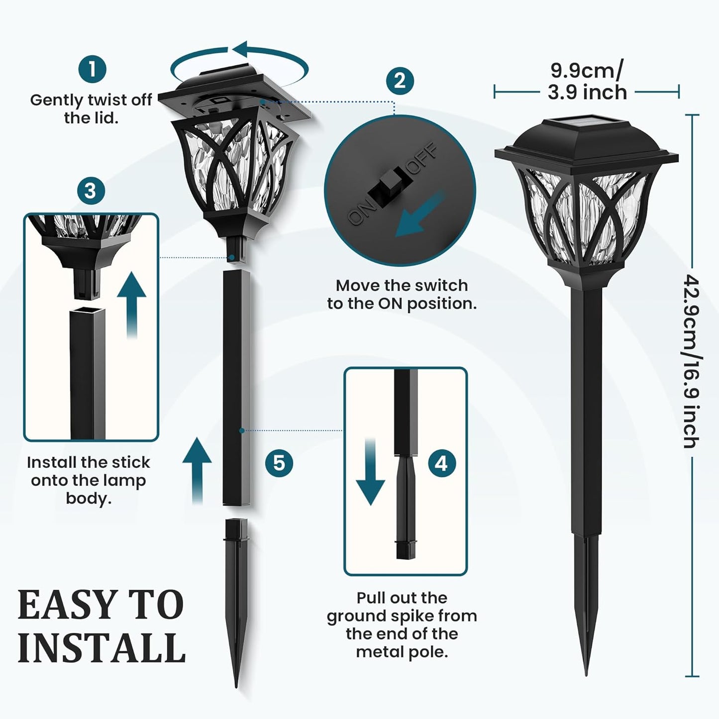 GIGALUMI 6 Pack Solar Lights Outdoor Waterproof, LED Solar Garden Lights, Outdoor Decorations, Garden Decor for Yard, Patio, Landscape, Planter, Walkway (Cold White)