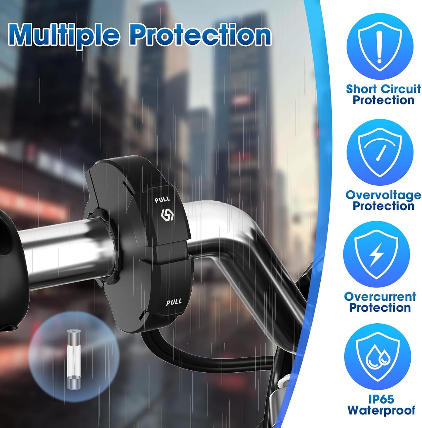 Motorcycle Phone Charger 30W PD Type-C 18W USB Quick Charger Ultra-Narrow SAE to USB Adapter IP65 Waterproof Motorcycle Accessories for Phones/Tablets