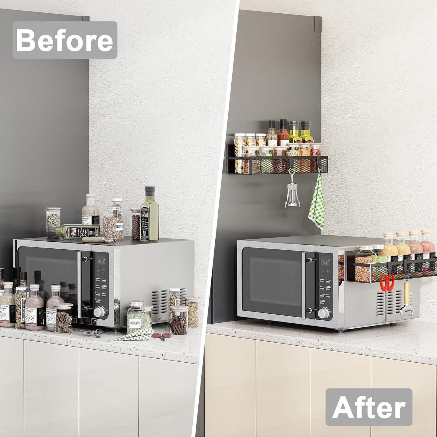 Aufworld Magnetic Spice Rack for Refrigerator, 2 Pack Magnetic Shelf, Fridge Magnet Organizer with Moveable 4 Hooks, Magnetic Fridge Shelf for Kitchen Organization and Storage (2 Pack)