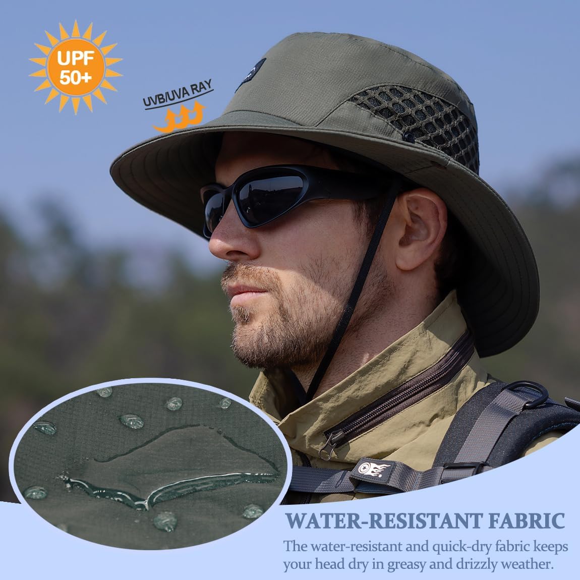 Sireck Fishing Hat, UPF50+ Wide Brim Sun Hat for Men Women, UV Protection Hiking Beach Bucket Hats Summer Safari Hat