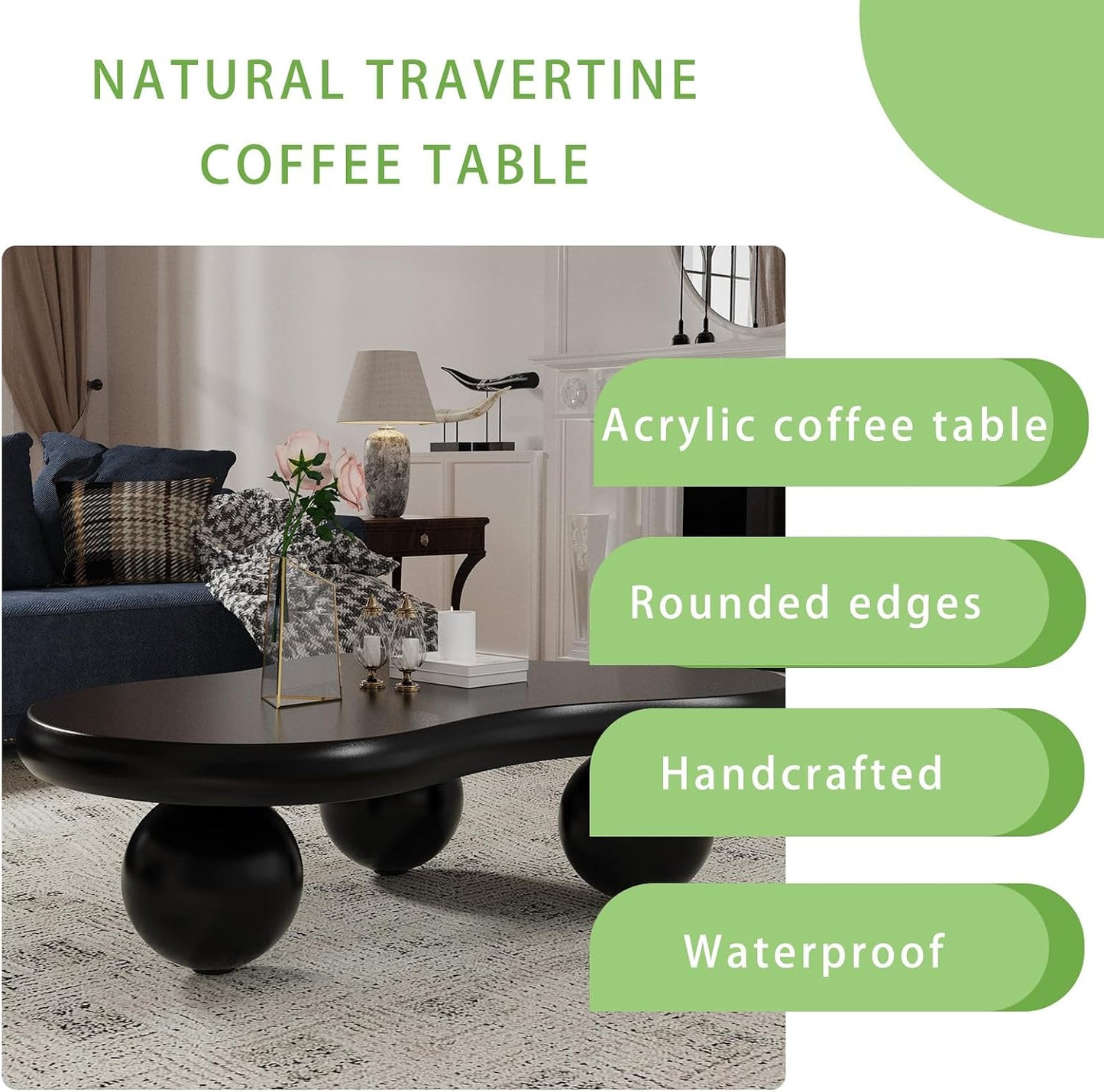 Modern Cloud Shaped Coffee Table | Irregular Aesthetic Cocktail Table for Living Room, Retro Black Finish Accent Table, Designer Furniture for Small Space