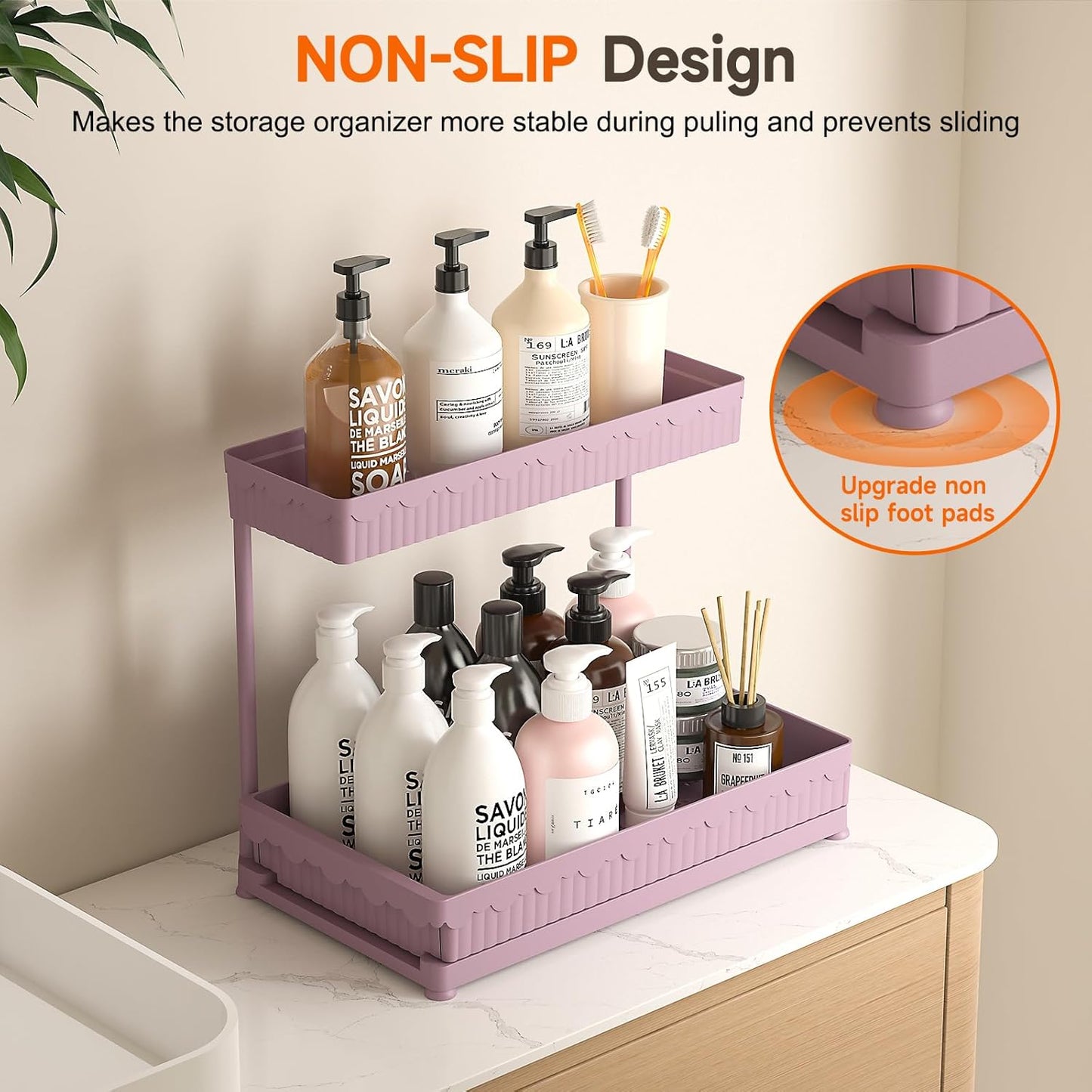 Sevenblue 3 Pack Multi-Purpose Pull-Out Storage Organizers, 2-Tier L-Shaped Under Sink/Cabinet Organizers and Storage for Bathroom & Kitchen,Pink,12.85 Inch