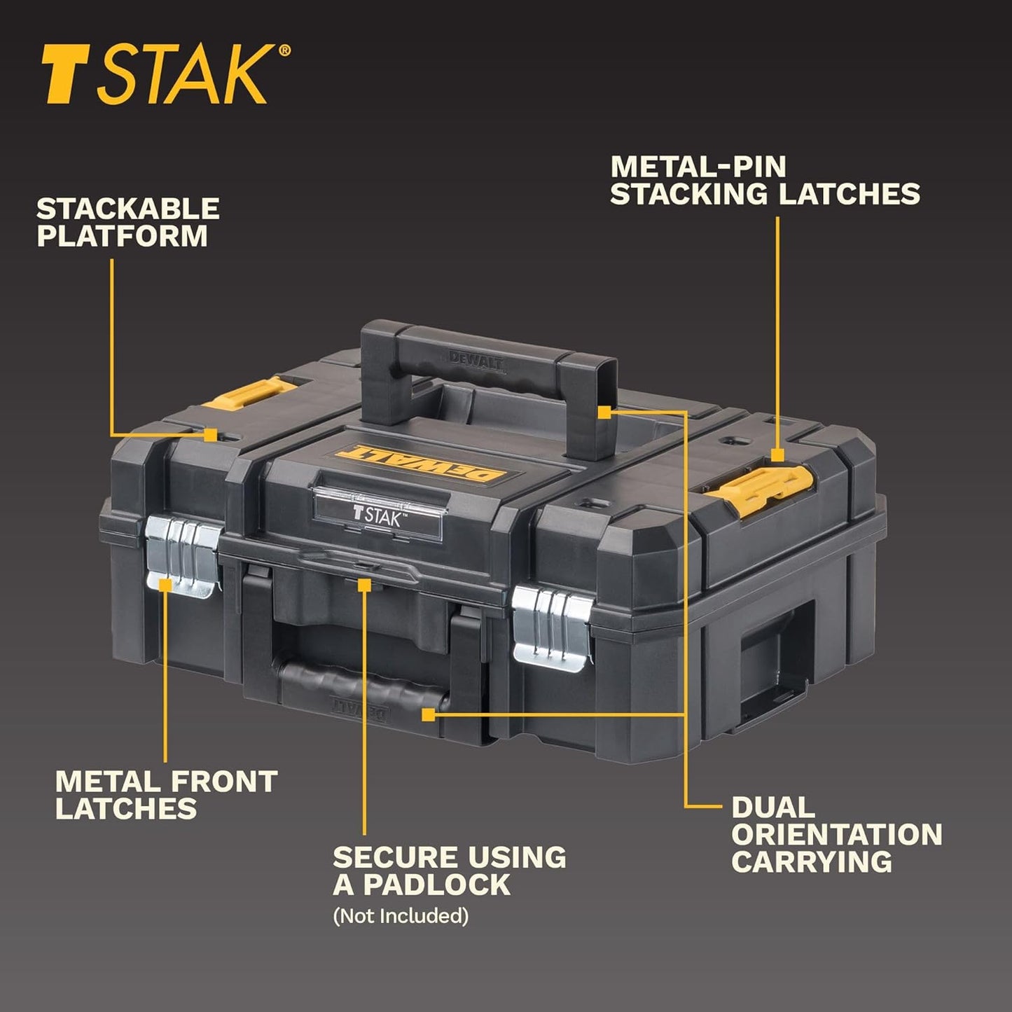 DEWALT Tool Box TSTAK II, 13 In. Flat Top Tool Storage Case, Stackable Organizer Hard Case Portable Toolbox, Heavy Duty, Holds Up To 66 lbs (DWST17807)