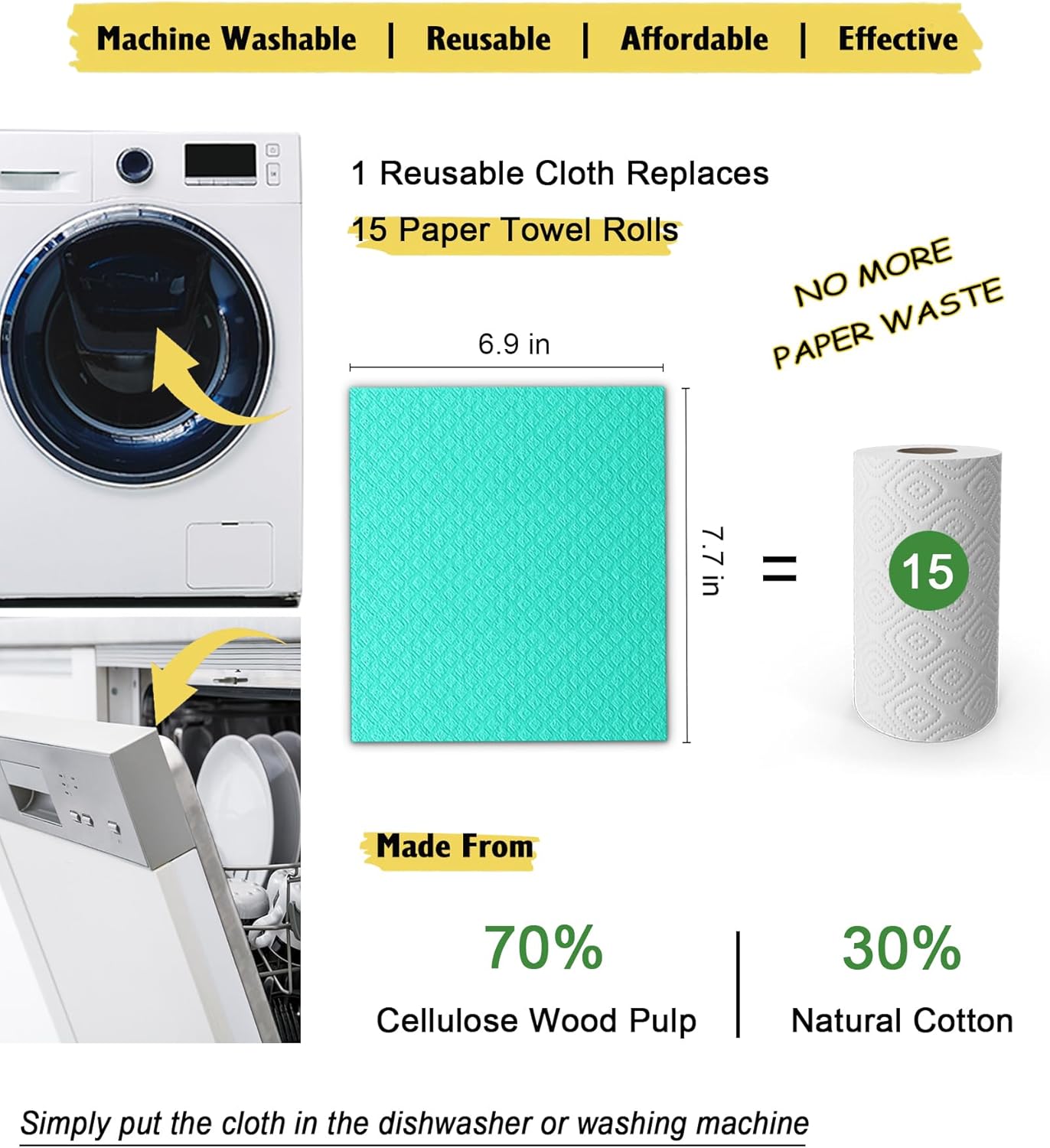 MoLKENE Swedish Dish Cloths - 10 Pack Reusable Kitchen Dishcloths - Ultra Absorbent Dish Towels for Washing Dishes - Cellulose Sponge Cloth Cleaning Rag - Assorted