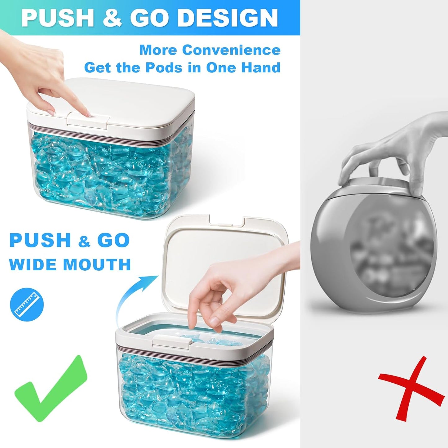 3 Pack Laundry Pods Container, Holder Dispenser for Laundry Room Organization Decor, for Storage, Dishwasher Pods, Scent Booster, Dryer Sheet, 152+94+67fl oz with Lids, Scoops & Labels