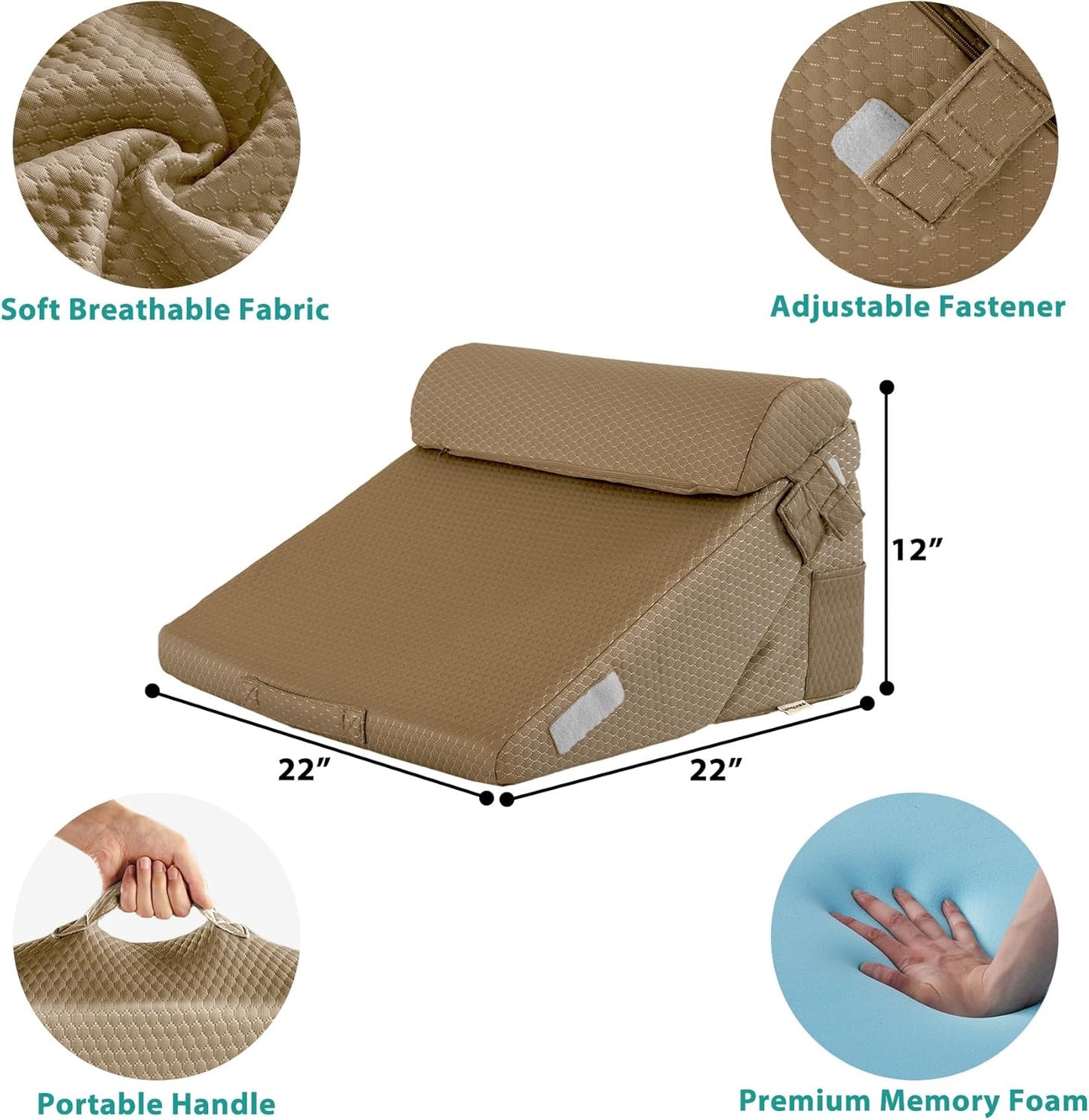 Bedluxe 3Pcs Orthopedic Bed Wedge Pillow Set, Foam Wedge Pillow Post Surgery for Back, Leg and Knee Support, Adjustable 9&12 Inch Folding Triangle Pillow for Sleeping, Acid Reflux, Snoring, Brown