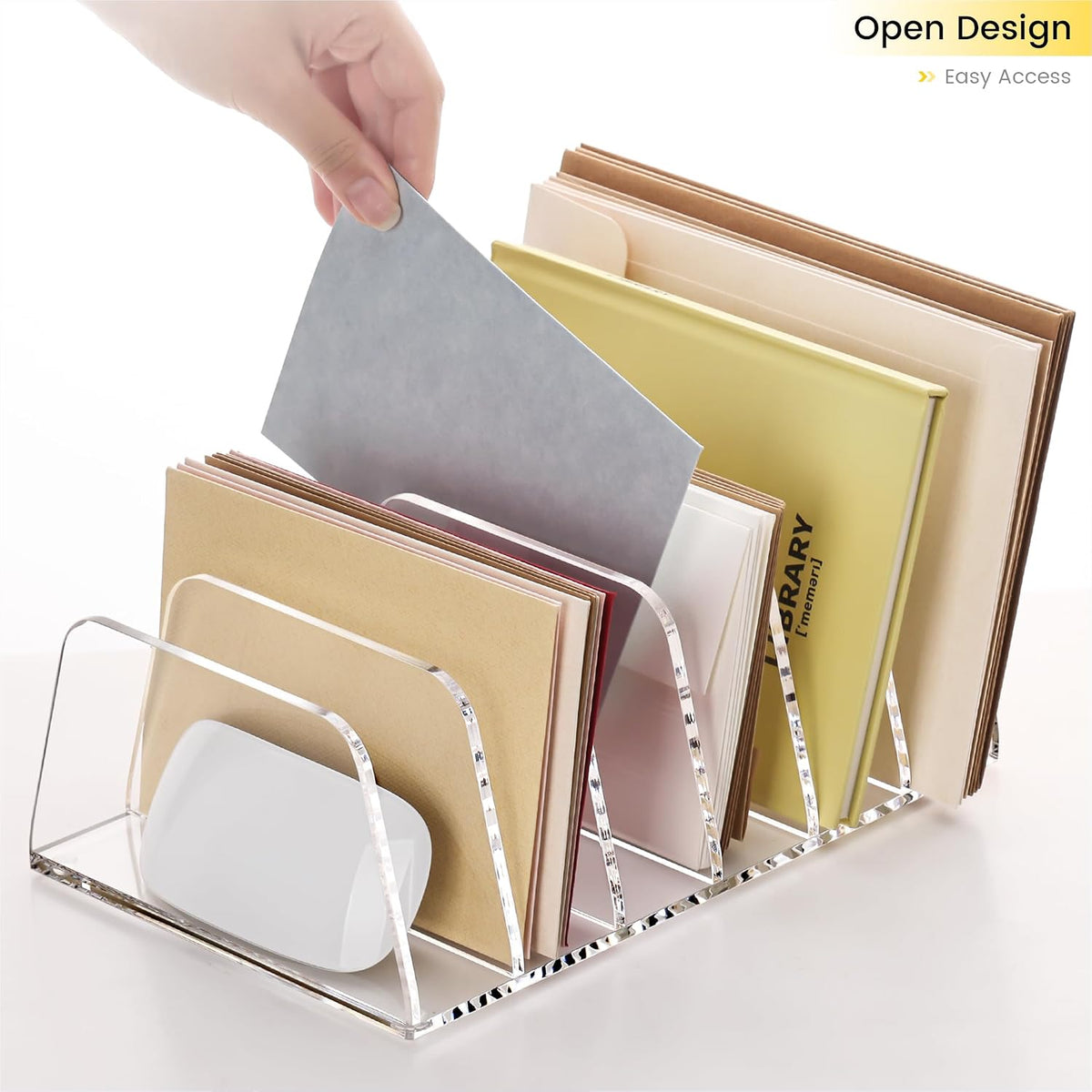 YUXUN Desk File Organizer,6-Section Acrylic Desk Organizer,Vertical File Sorter Holder Organization for Office School & Classroom (Clear - 1Pack)