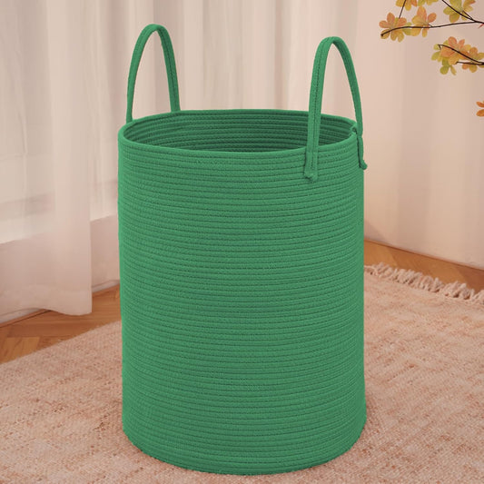JMvicyroam Large Woven Laundry Basket Hamper,60L Cotton Rope Storage Bin for Blankets,Toys and Clothes,Decorative Tall Nursery Hamper for Living Room,Baby Nursery,Bathroom and Bedroom,Dark Green