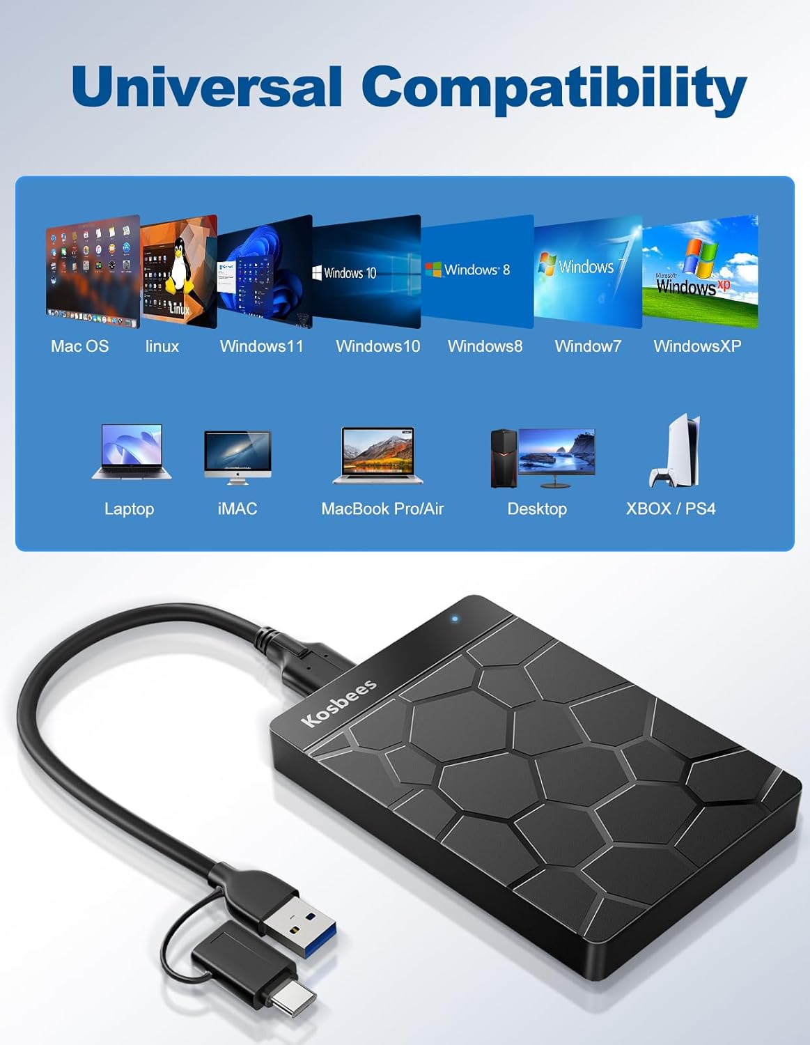 500 GB External Hard Drives,Portable Hard Drive for Windows,Ultra Slim External HDD Store Compatible with PC, MAC,Laptop,PS4, Xbox one, Xbox 360;Plug and Play Ready