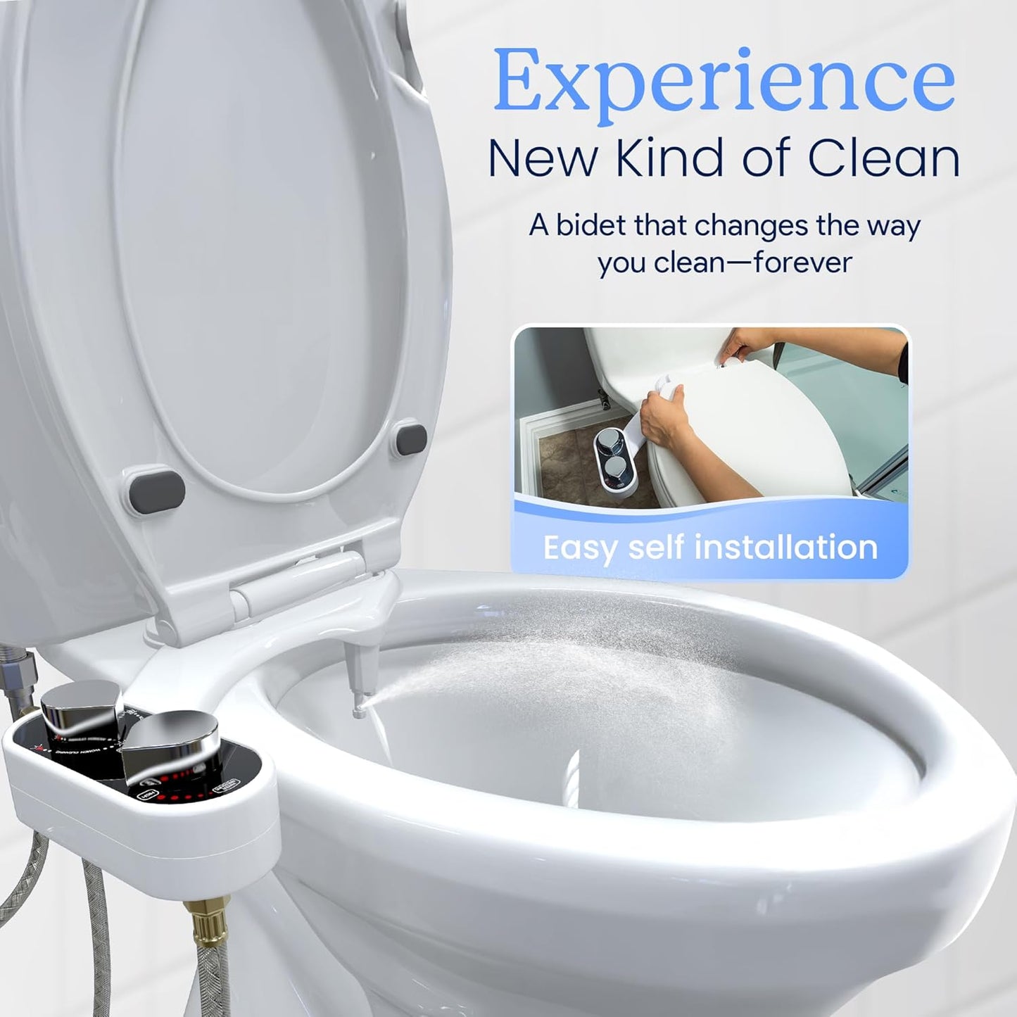 CLEAR REAR Bidet Attachment for Toilet Seat - Non-Electric with Self Cleaning Dual Nozzles, Leak Proof Connectors, Adjustable Water Spray, Rear & Feminine Wash - Hygienic Bathroom Upgrades (Black)