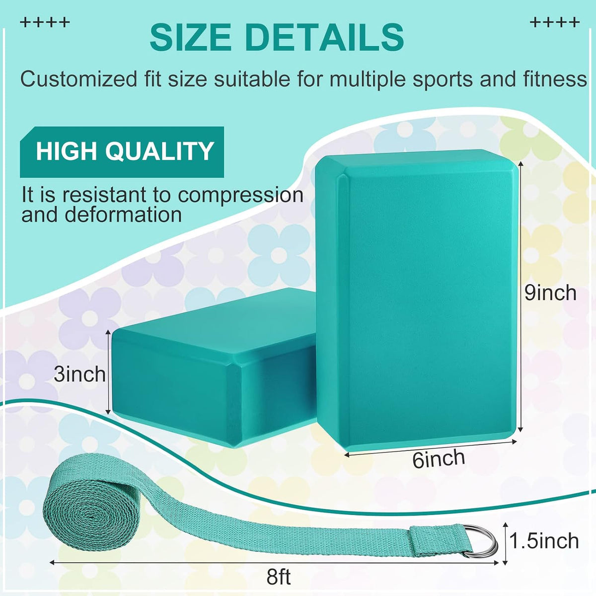 Meooeck 18 Pcs Yoga Blocks and Strap Set Include 12 EVA Foam Yoga Blocks Bulk 9"x6"x3" with 6 Adjustable 8 ft Straps D Ring Non Slip Props for Stretching Pilates Workout Studio Home Gym