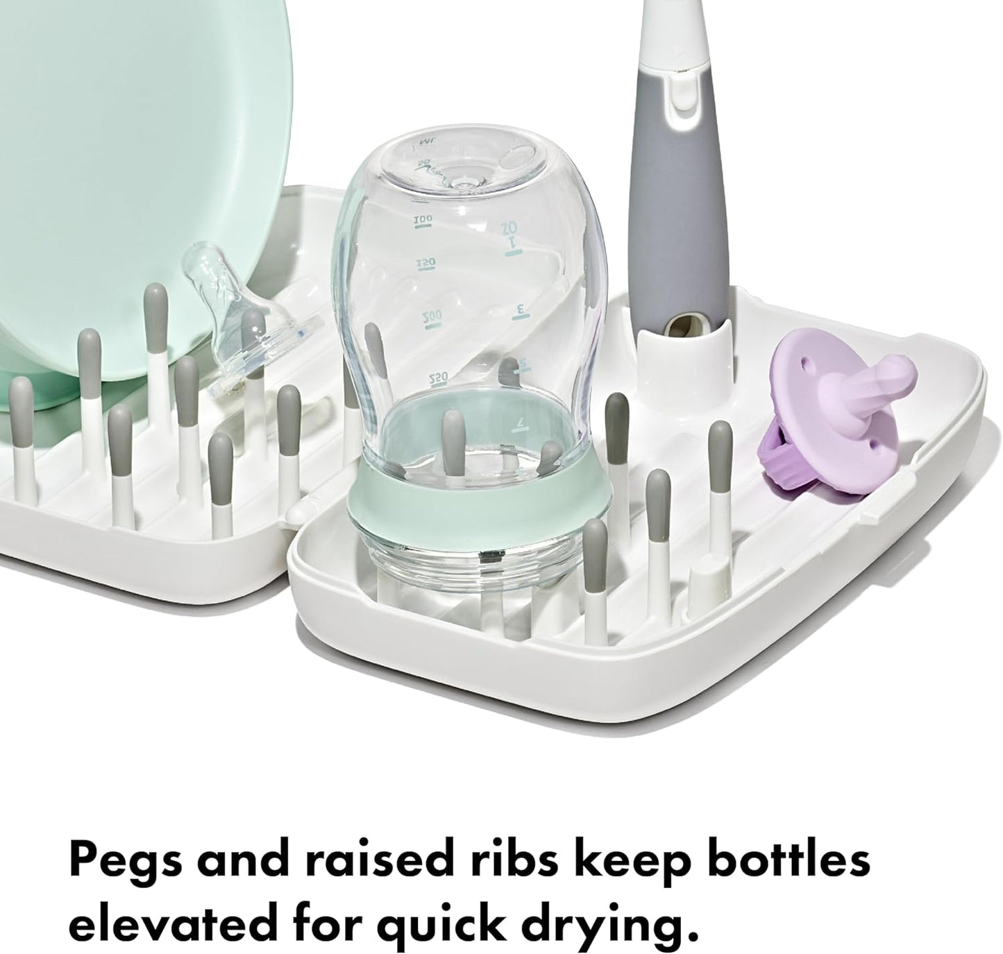 OXO Tot Travel Size Drying Rack with Bottle Brush- Gray