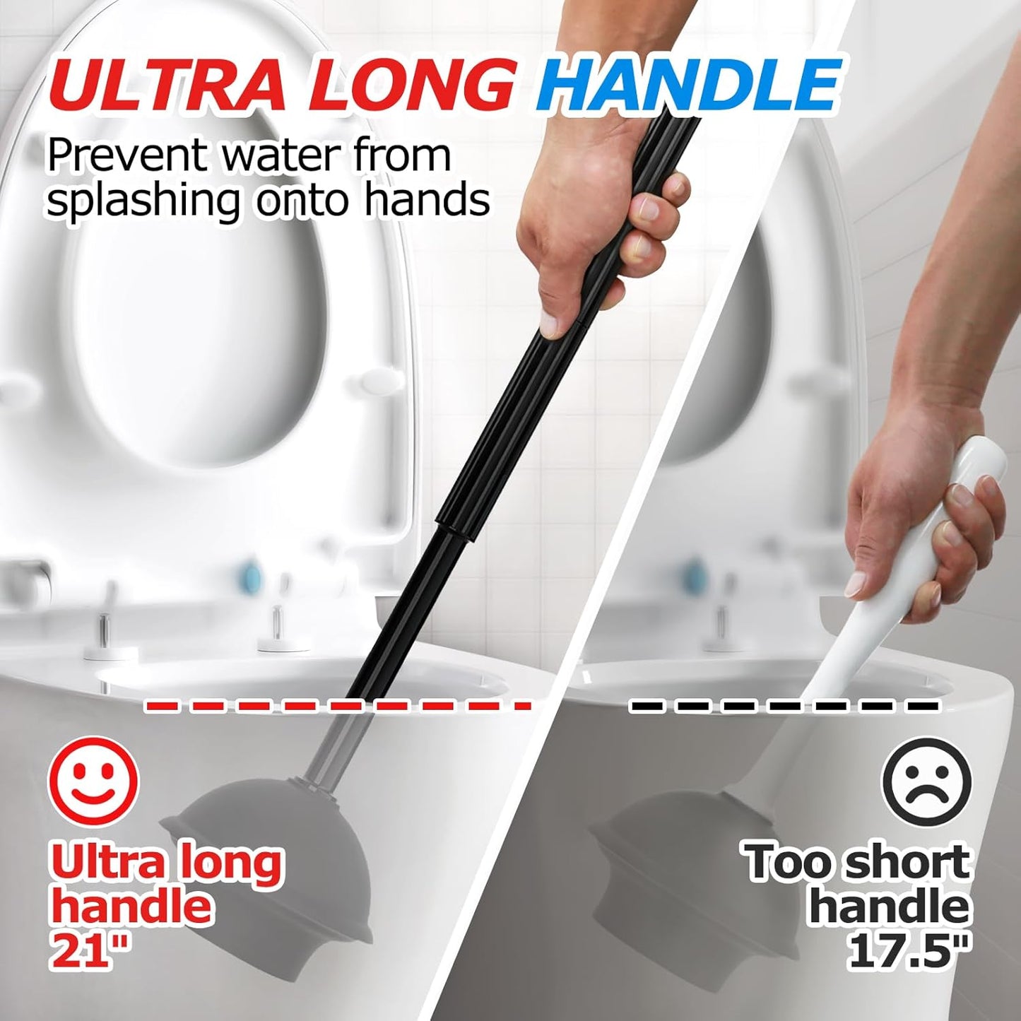 FORASTO 2Pack 2 in 1 Toilet Brush and Plunger Set, Extended Handle Plunger,Toilet Bowl Brush Plunger Set,Bathroom Cleaning Tools,Toilet Brush Plunger Combo,Cleaning Brush,Cleaning Supplies
