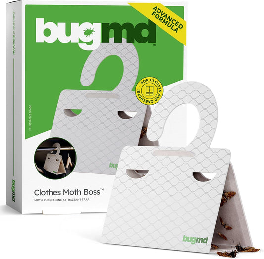 BugMD Clothes & Pantry Moth Traps with Sticky Glue | Pheromone-Based Non-Toxic Repellent for Closets, Cabinets and Wardrobes | 6 Count, White