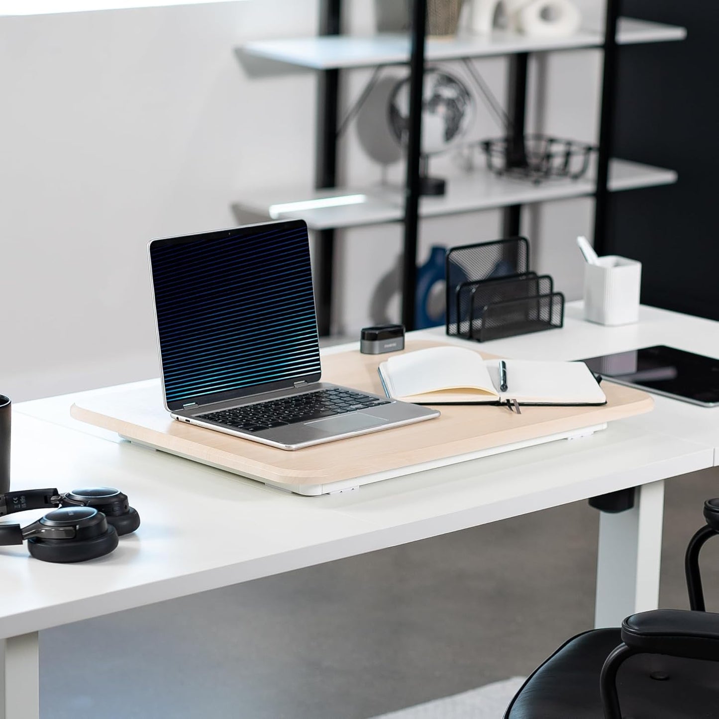 VIVO Ultra-Slim Single Top Height Adjustable Standing Desk Riser, Compact Sit Stand Desktop Converter for Monitor or Laptop, Light Wood, DESK-V001JF