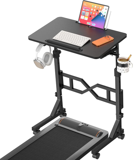 Oransail Small Standing Desk with Wheels, 29.5-45.3 Inch Adjustable Height, Portable Treadmill Desk, Rolling Computer Table for Walking Pad with a Cup Holder and a Hook