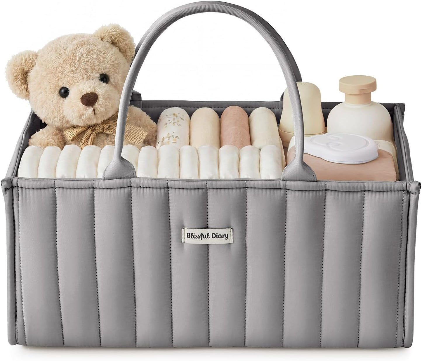 Blissful Diary Baby Diaper Caddy Organizer, Stylish Storage Basket for Newborn Essentials and Diaper Station, Gift for Baby Shower and Registry Must-Have, Light Gray