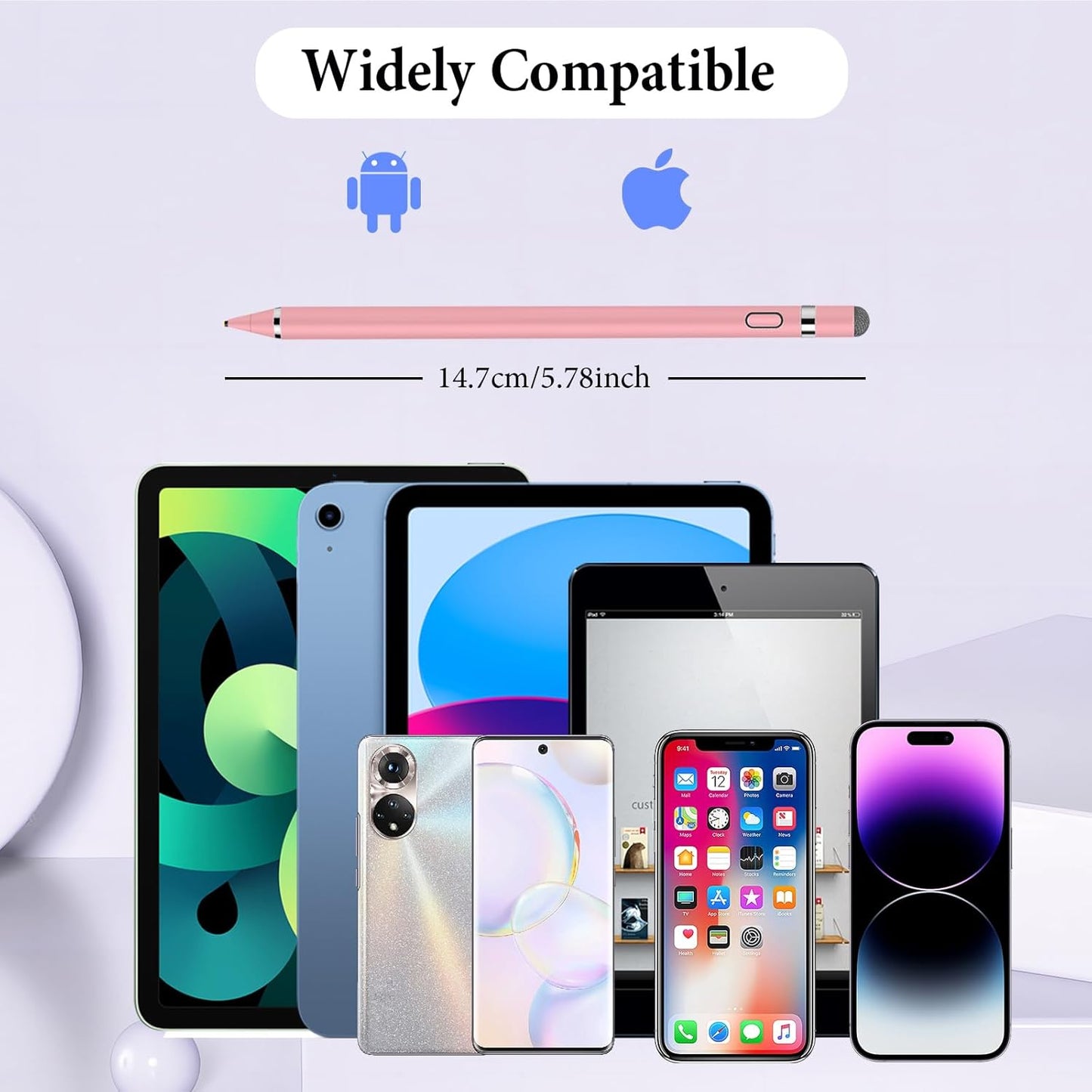 Stylus Pen for Touchscreen, Kenkor Rechargeable Digital Fine Point Active Tablet Pencil, Stylus Pen for iPhone/Android/Apple iPad Pro/Air/Mini/Samsung/Cellphone/Tablet Drawing & Writing - Pink