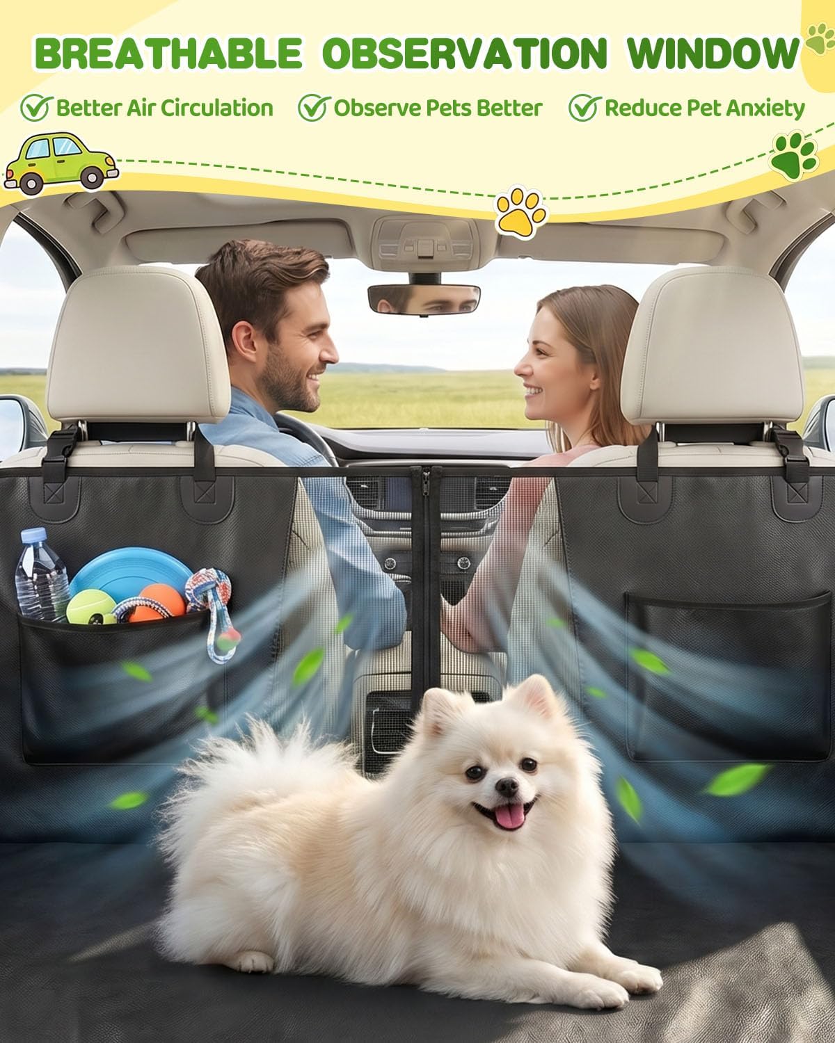 Back Seat Extender for Dogs, Hard Bottom Car Seat Cover Holds 440 LB, Waterproof Scratch Proof Nonslip Dog Seat Cover, Upgraded Material PU Leather Seat Covers Protector for Pet Sedan SUV Trucks