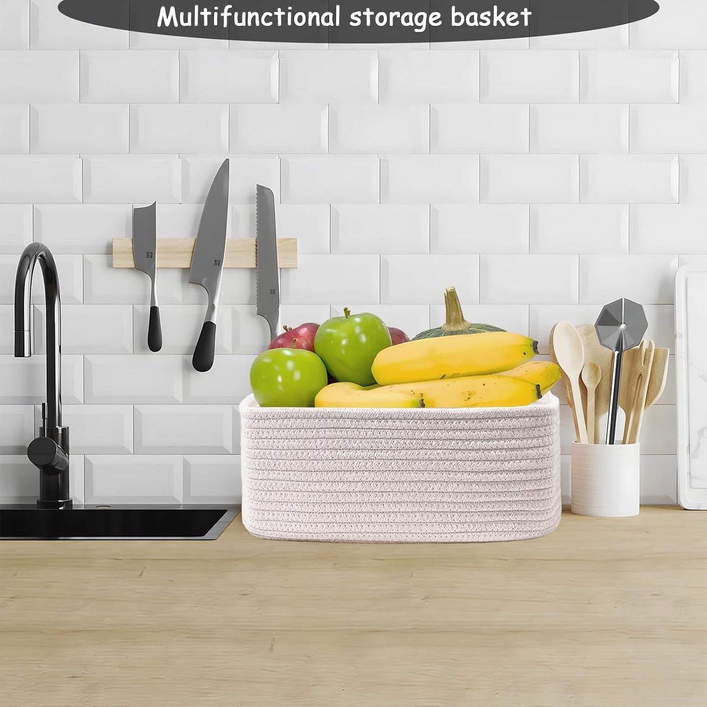 COMFY-HOMI 11.5"x7.5"x4.7" Storage Baskets for Organizing | Cotton Rope Woven Basket | Toy Storage Bin Box | Basket for Shelves, Closet Organizer Bin, Decorative Closet Shelf, 1 Pack