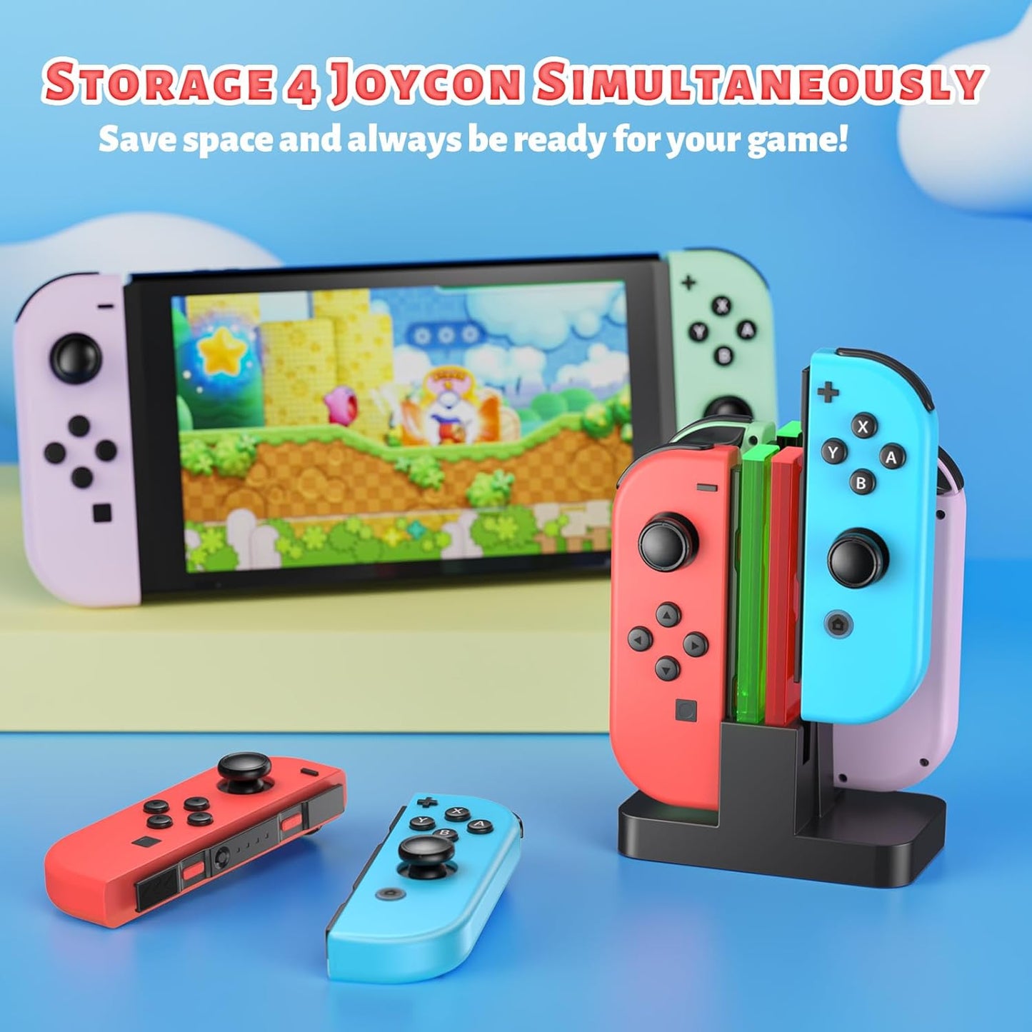 FastSnail Charging Dock Compatible with Nintendo Switch for Joy Con & OLED Model Controller with Lamppost LED Indication, Charger Stand Station with Charging Cable