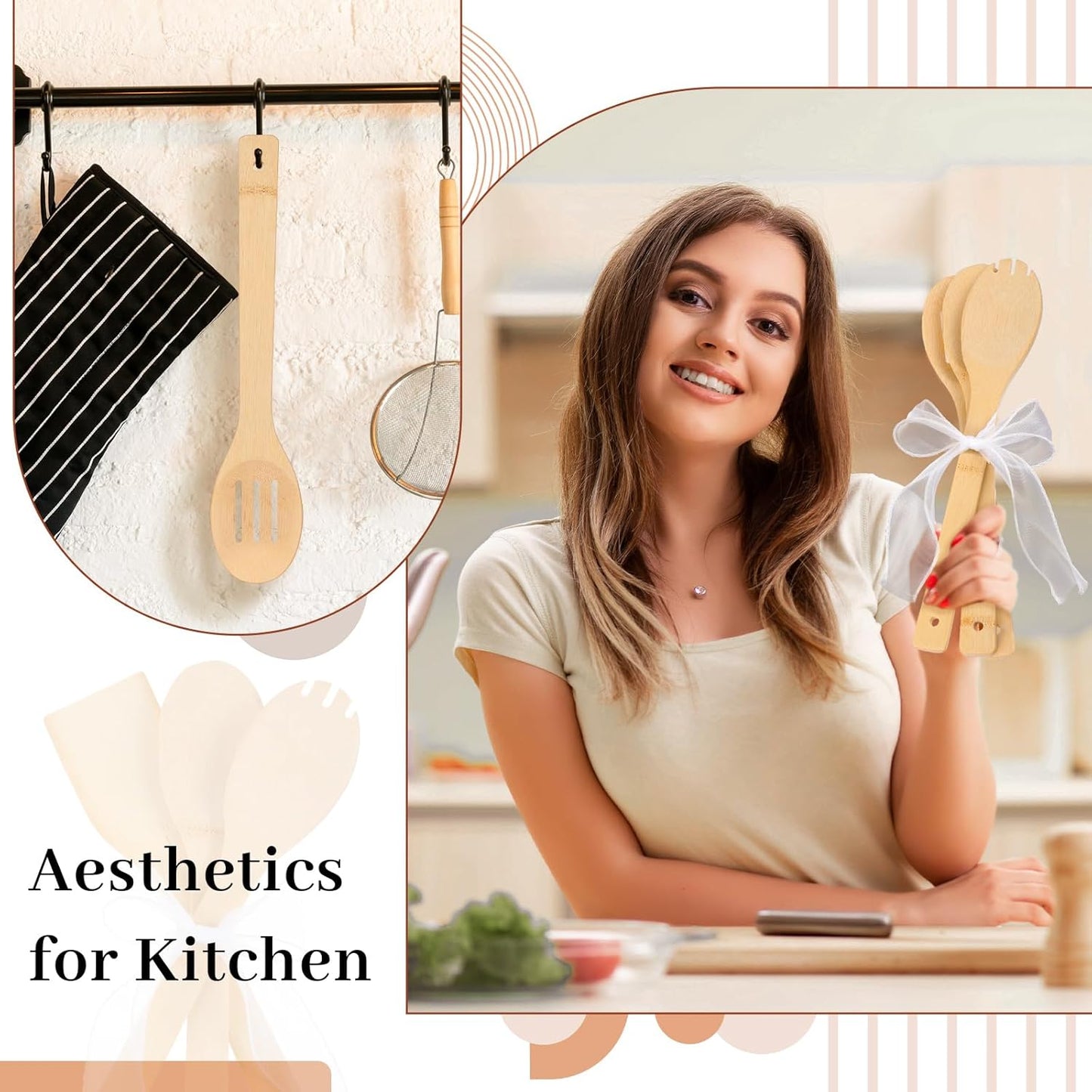 Reallnaive 72 Pcs Bamboo Spatula Wooden Kitchen Utensil Bulk 12''wood Spoon Spatula for Cooking with Ribbon Bridal Baby Shower Game Prize Wedding Party Favors Housewarming Gift (Various Style)