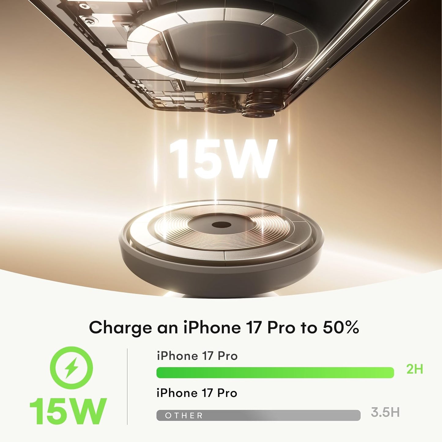 Nightstand 4-in-1 Wireless Charging Station, 15W Fast with Night Light | Wireless Charger, Magnetic Charging Stand for iPhone 17-12, Apple Watch, AirPods, motorized dock (Adapter Included)