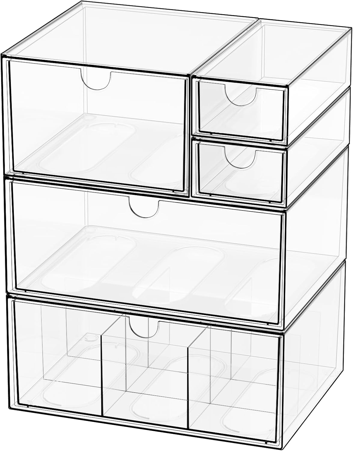 White & Clear 5-Drawer Stackable Desk Organizer Storage Set
