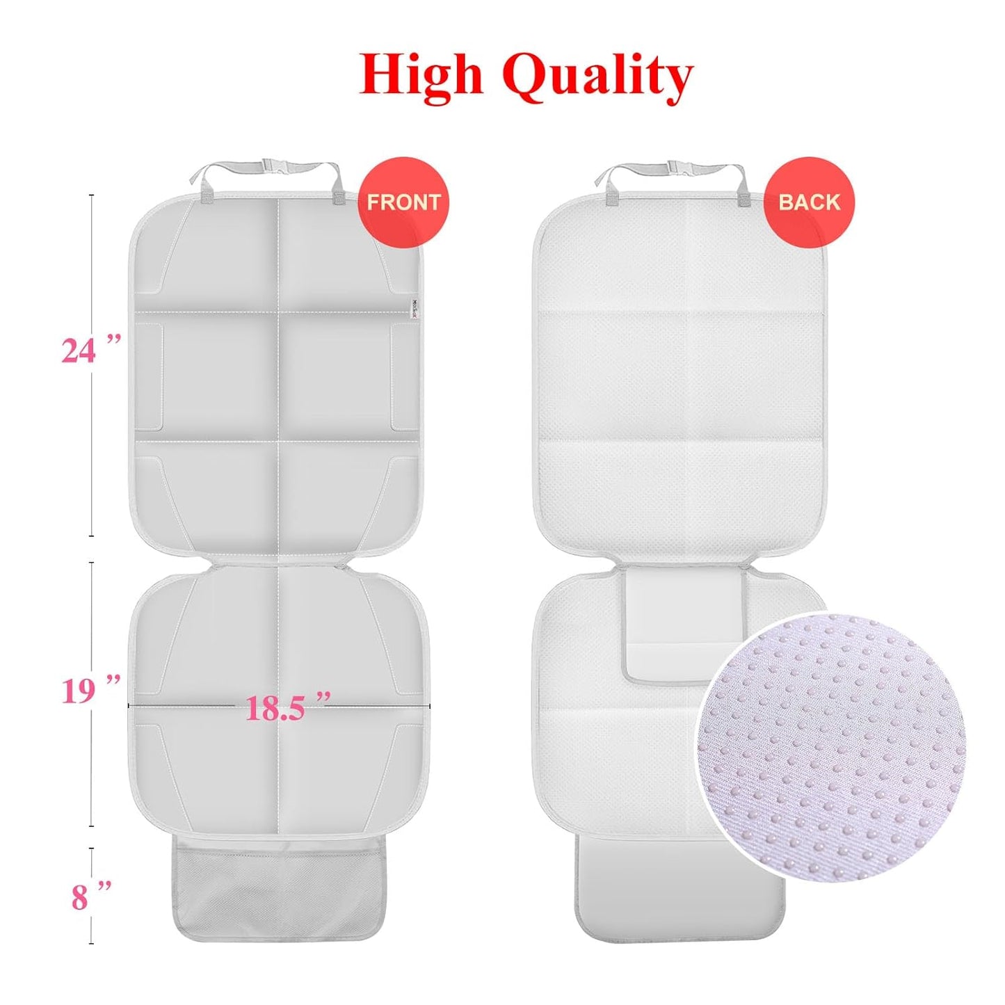 Meolsaek Car Seat Protector for Child Car Seat, Durable 600D Fabric Waterproof Car Seat Cover with Thick Pad Non-Slip Backing，No Imprints (Light Gray-2 pcs)