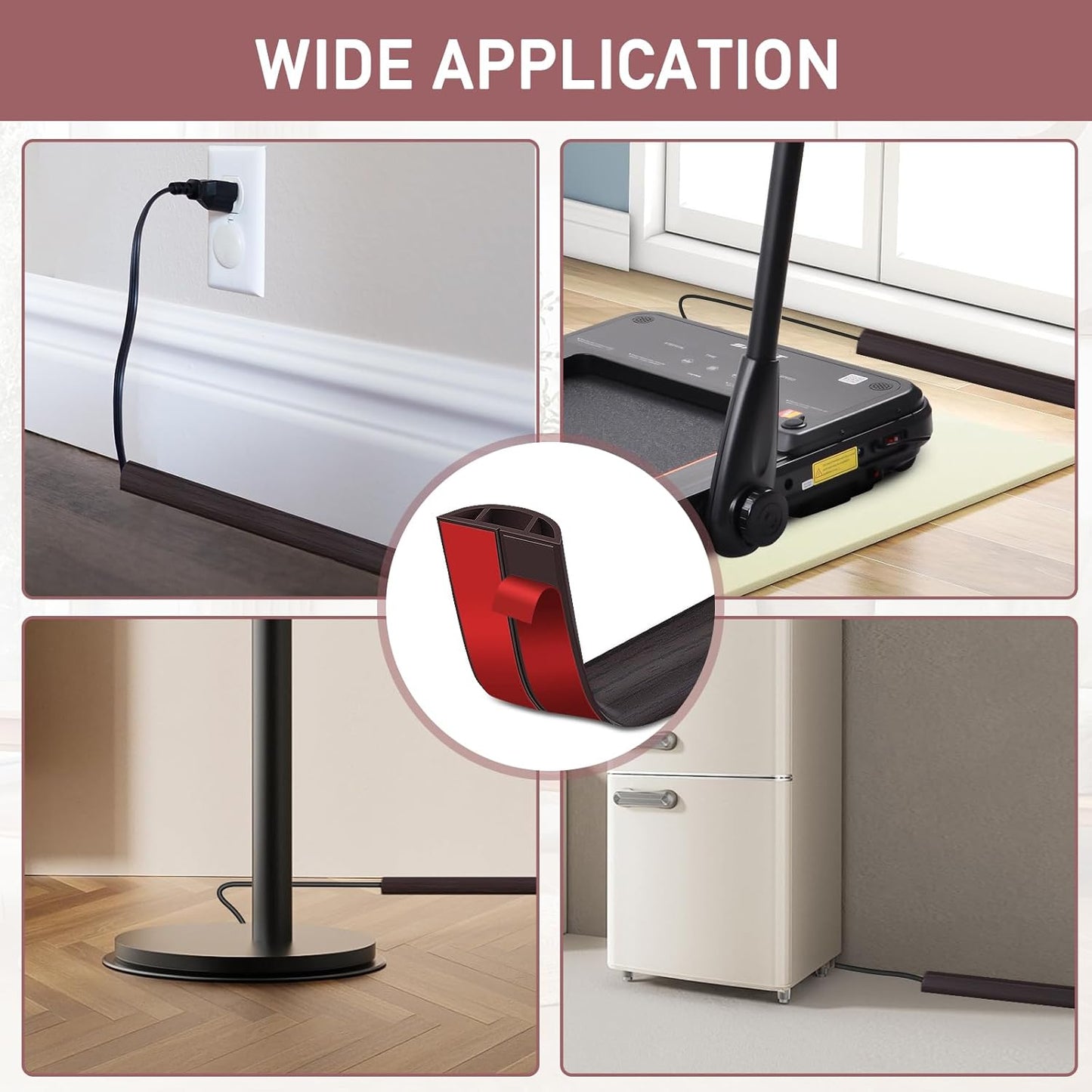 LSGCQ Floor Cord Cover Self Adhesive Cord Hider Floor Cable Management | Cord Covers for Wires on Floor Cable Cover, Prevent Cable Trips, Cable Cavity 0.59" W x 0.31" H, 3.3Ft, Dark Walnut
