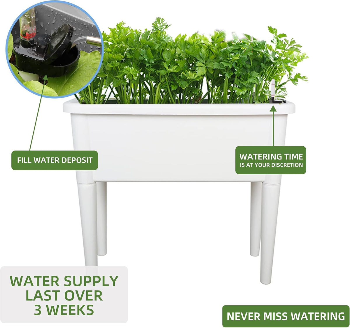 Dexceder 13.2 Gallon Self Watering Raised Garden Bed (White)