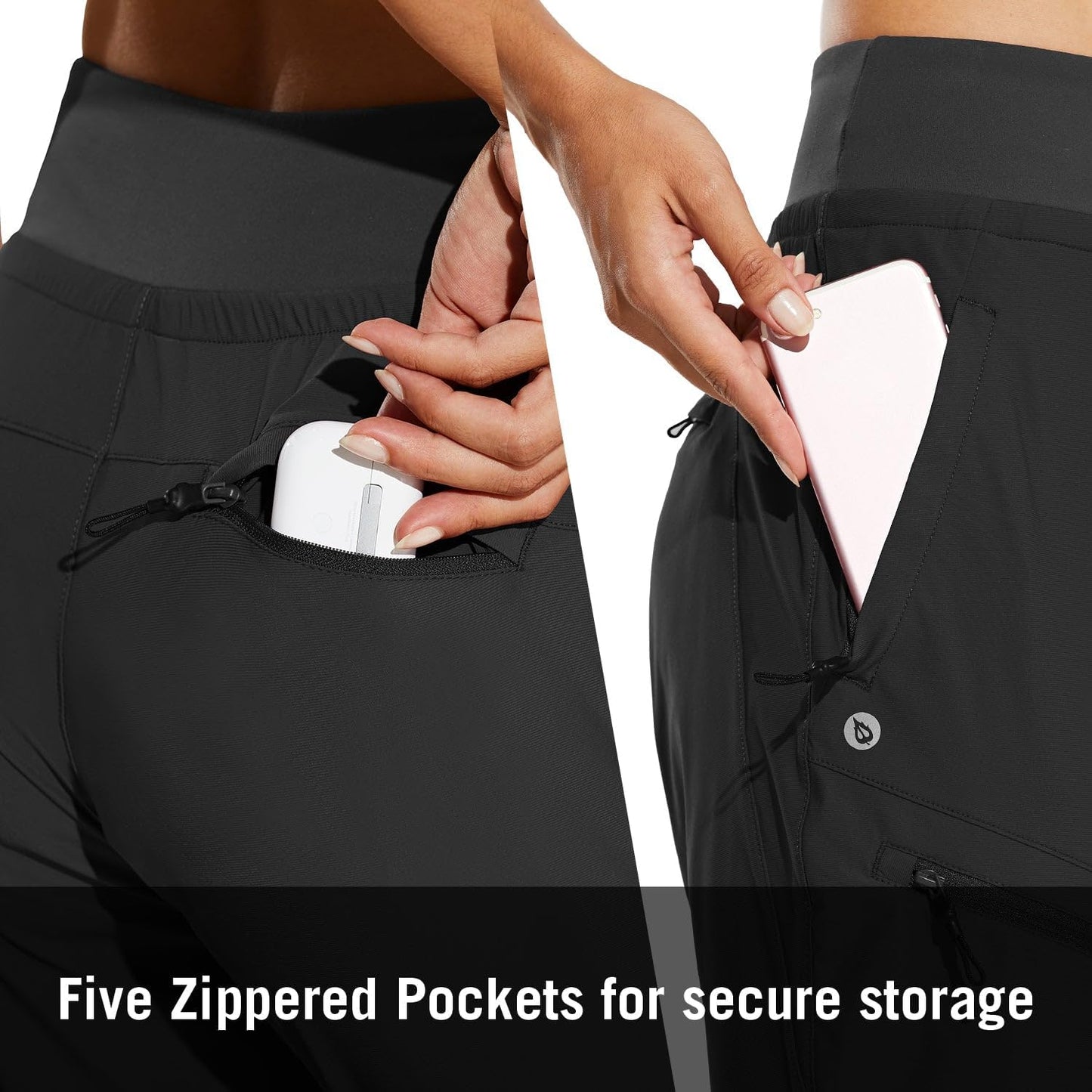 baleaf Womens Lightweight Hiking Pants Water Resistant Quick Dry Joggers with 5 Zipper Pockets UPF 50+ for Travel Hiking