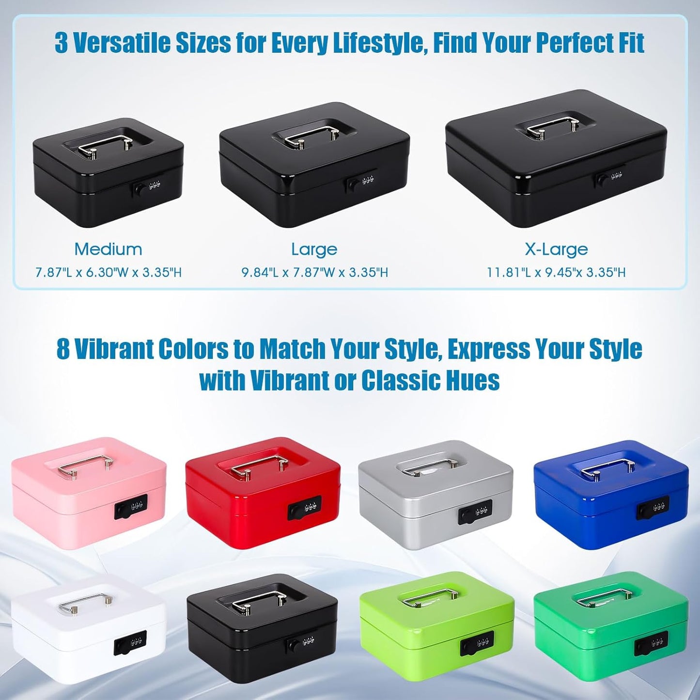 KYODOLED Cash Box with Combination Lock Safe Metal Money Box with Money Tray for Security Lock Box 7.87"x 6.30"x 3.35" Black