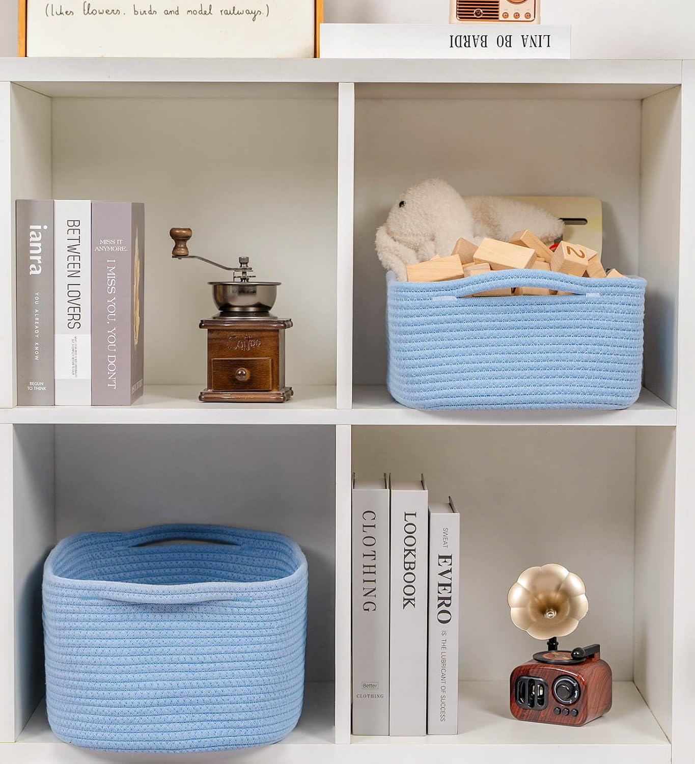 CubesLand Cube Storage Organizer Basket Bin, Cotton Rope Shelves Basket | Durable Woven Rectangular Shelf Basket for Organizing, Nursery Toys Basket, Blue Basket