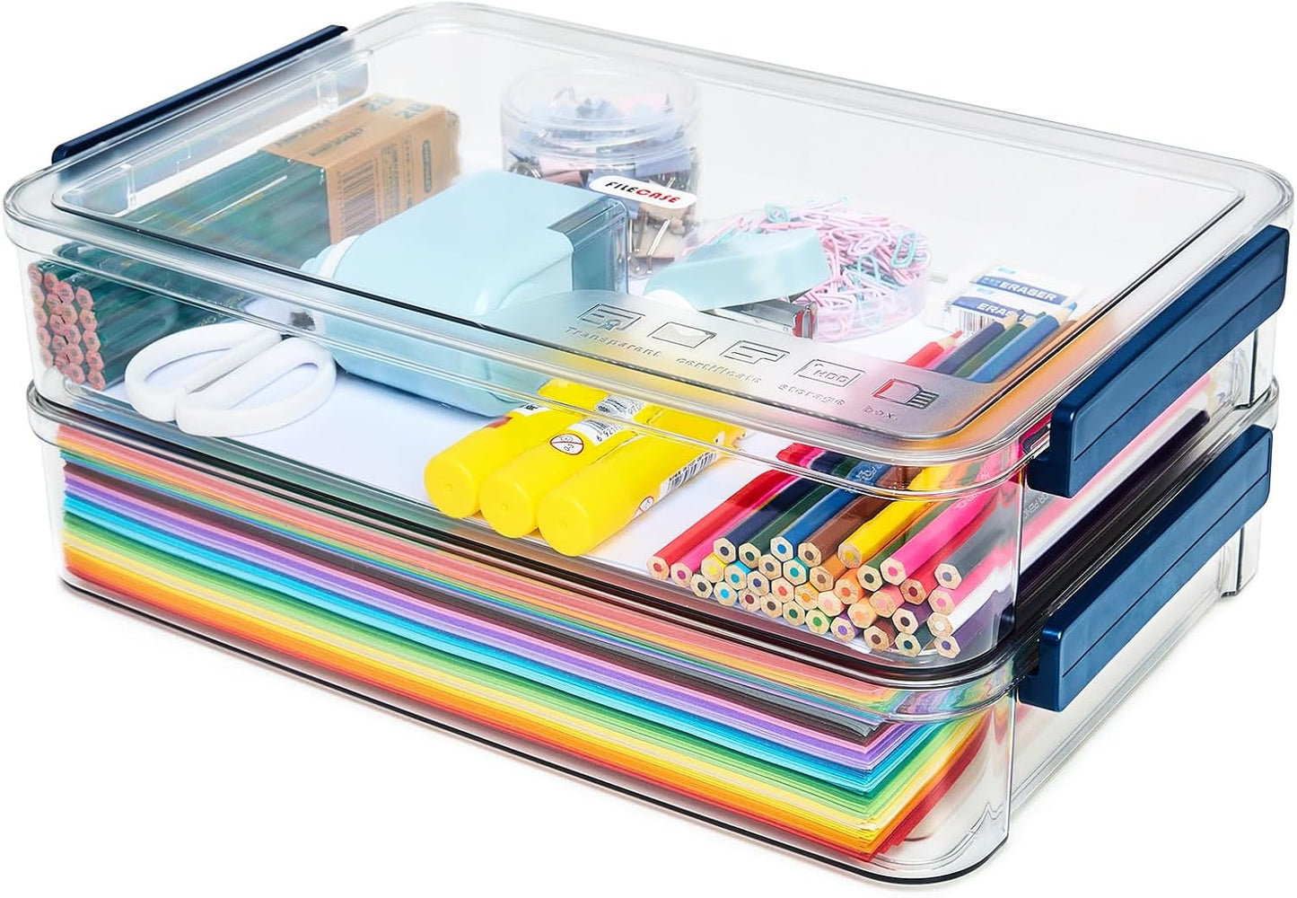 CATOOMUU 2 Pcs 5.5qt 9 x 13 Plastic Portable Project Case With Snap-Tight Latch Clear Stackable Storage Box With Lids Organizer Container For A4 File Photo Documents Scrapbook Craft Art Supplies