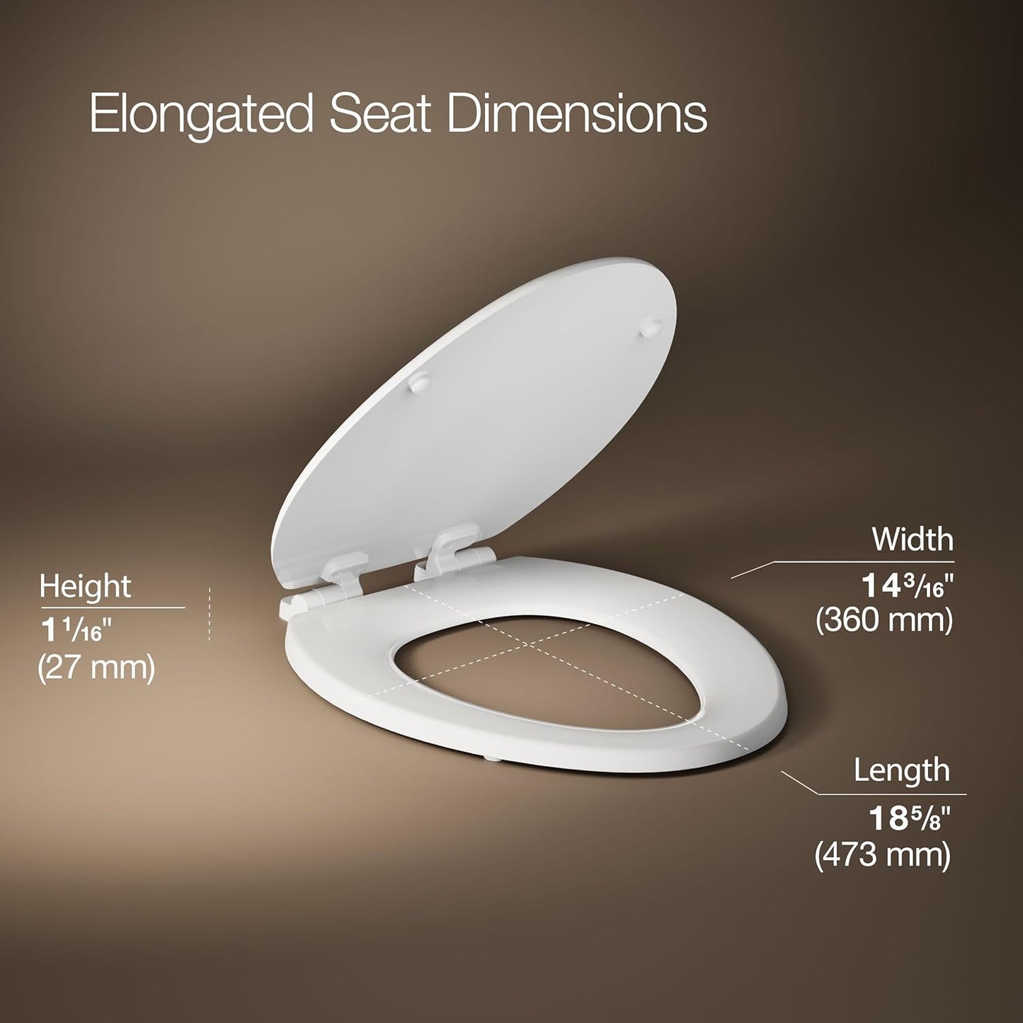 KOHLER Stonewood Quiet-Close, Elongated Toilet Seat Soft Close, Durable Wood, Easy Installation, Universal Fit, Home Essentials, White Finish, K-20466-0
