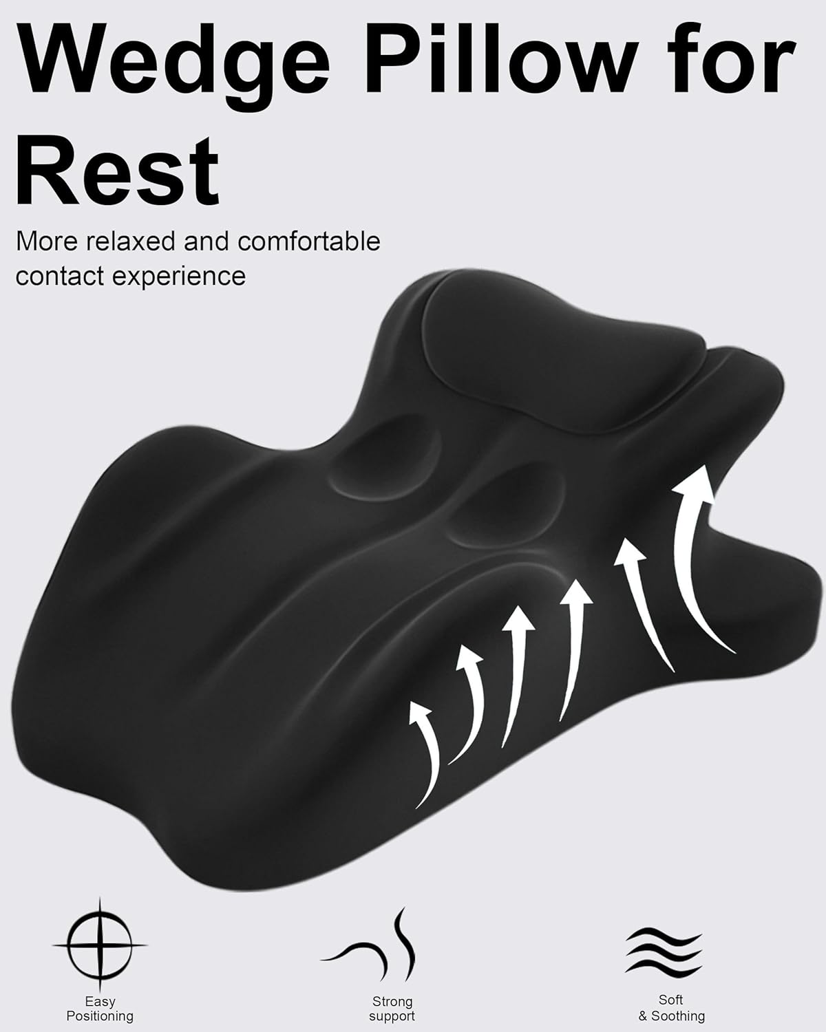 Ergonomic Memory Foam Wedge Pillow, 27° Angled Support for Neck and Waist, Multi-Position Support Pillow - Black (Plus Size 25.5 * 21.5 * 11.8 inch)